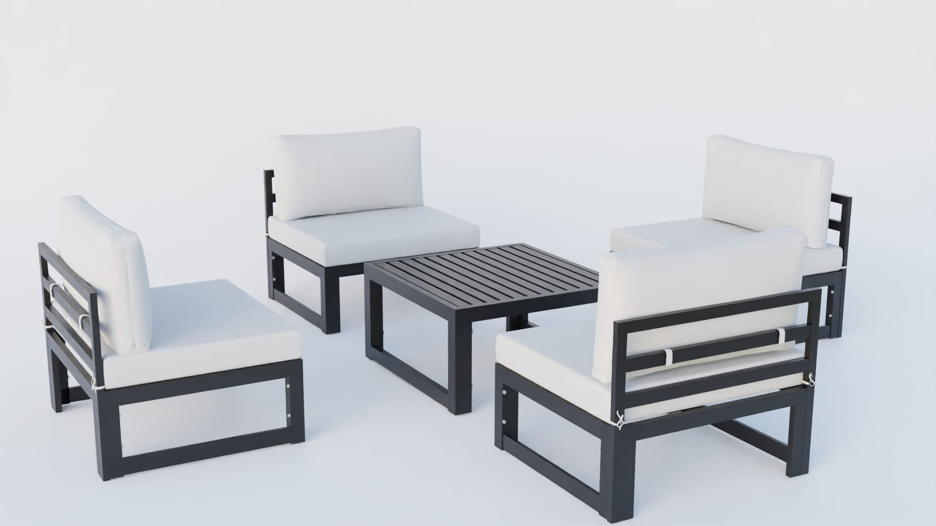 LeisureMod 5-Piece Outdoor Patio Set - Black Aluminum Chairs & Table for Garden Relaxation