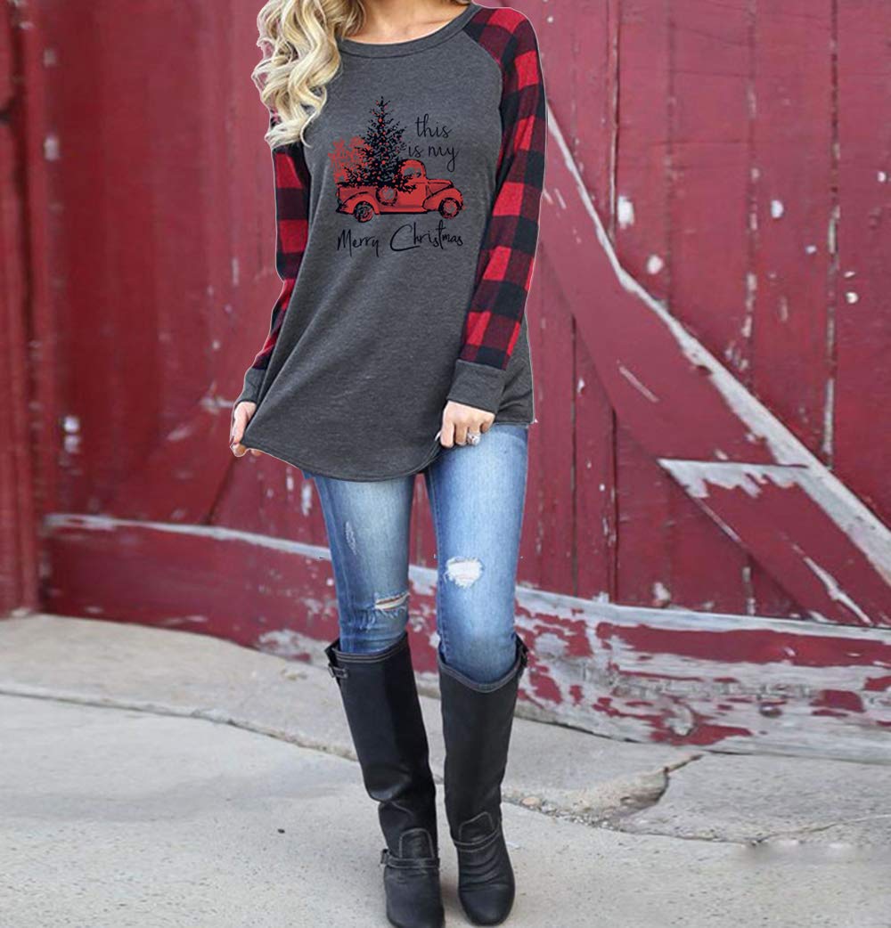 Women's Christmas Movie Watching Long Sleeve Raglan T-Shirt - Snowman & Plaid Design Cozy Holiday Top for Family Gatherings, Gift Exchanges & Winter Relaxation