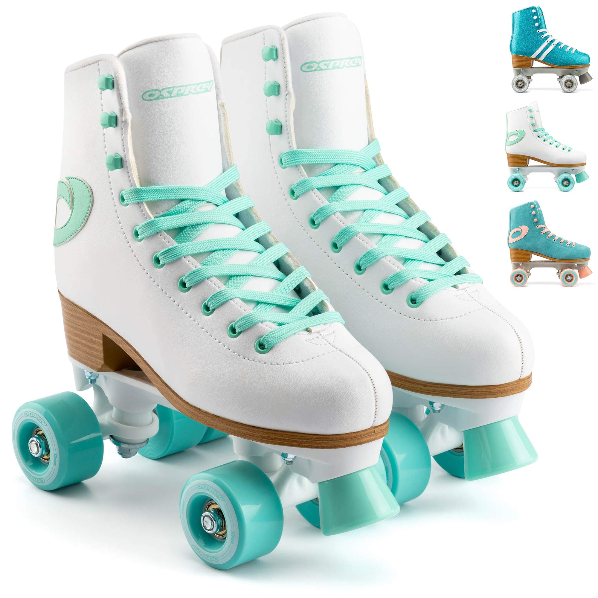 Osprey Retro Quad Roller Skates for Adults – Women's High-Top Lace-Up Roller Boots with Multiple Designs – Perfect for Outdoor Skating, Roller Rinks, and 80s Themed Parties