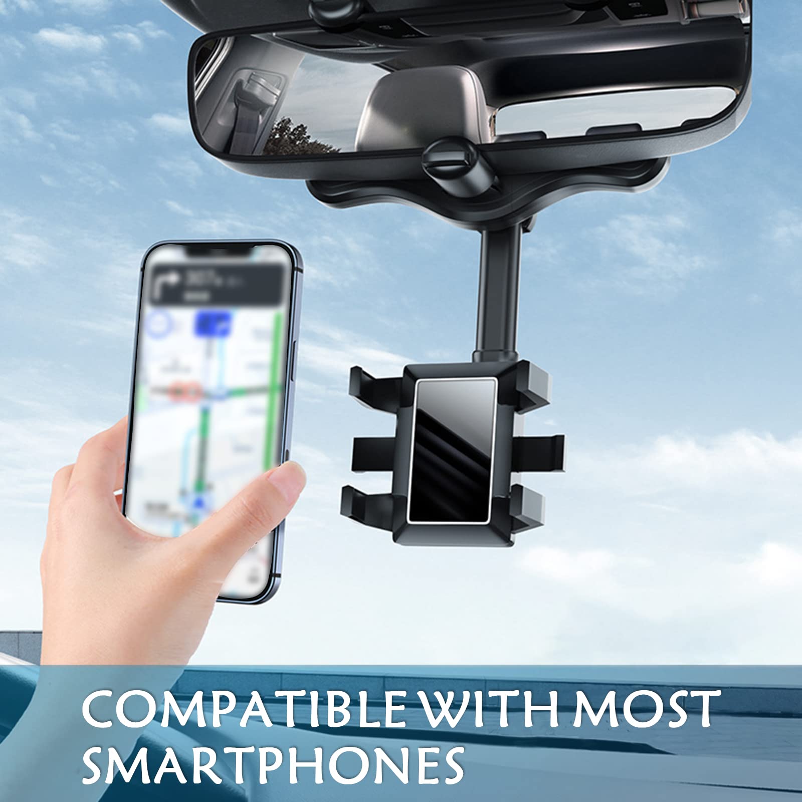 360° Rotatable & Telescopic Car Phone Holder - Universal Smartphone Mount for iPhone, Samsung, Google Pixel - PVC Material, Easy Install & Remove - Perfect for GPS Navigation, Hands-Free Calls & Music Streaming