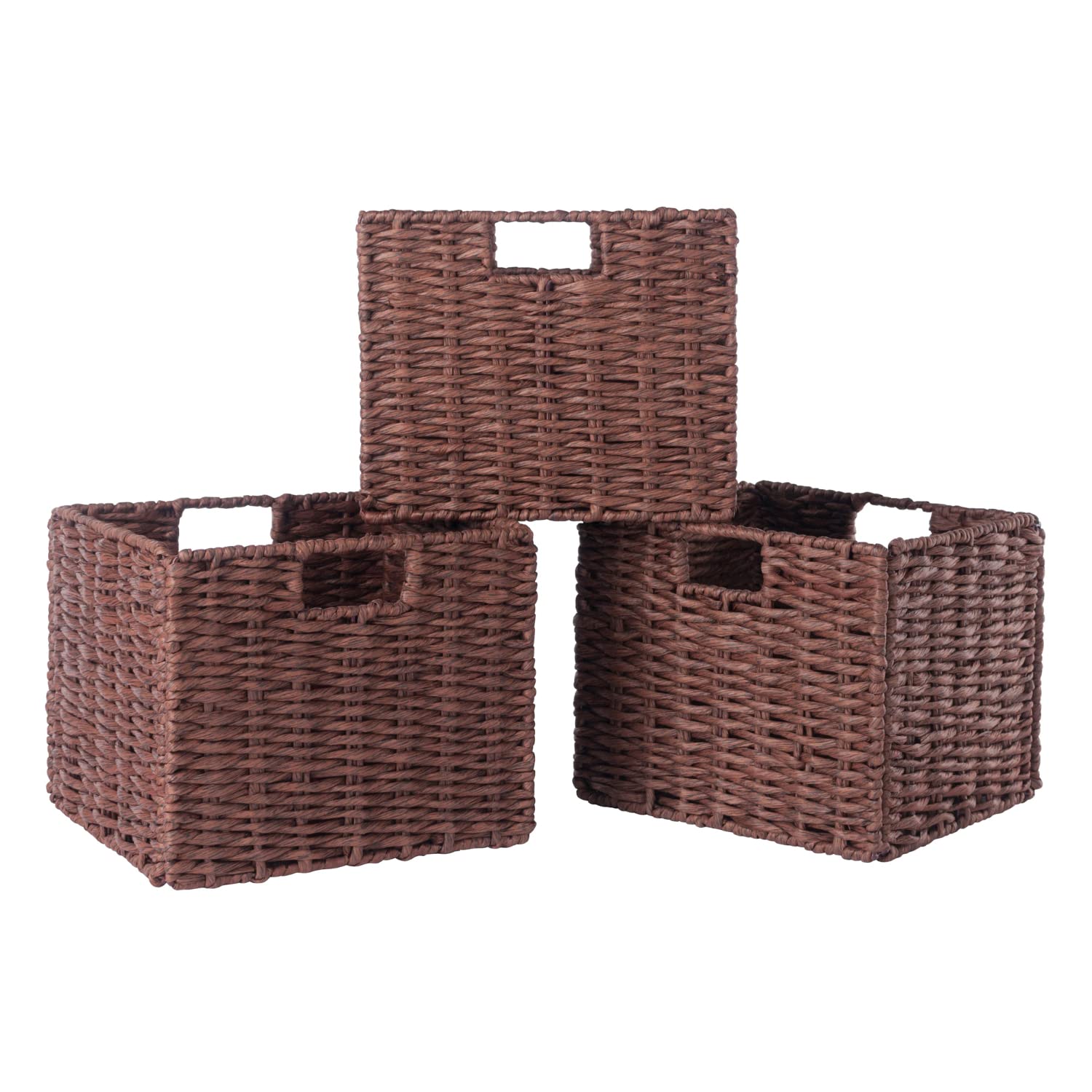 Set of 3 Walnut Brown Foldable Woven Rope Baskets 21.25