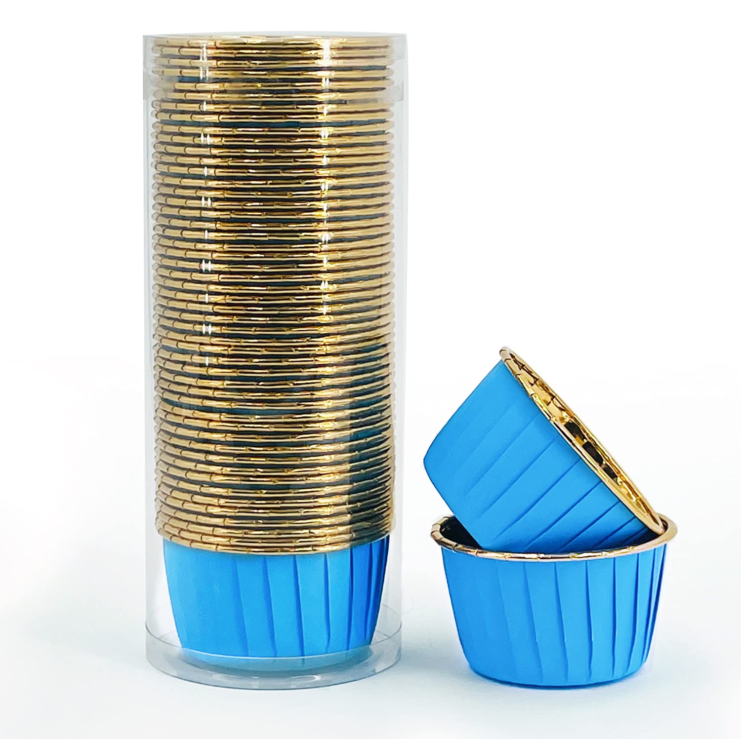 **50-Pack Gold Disposable Foil Cupcake Liners - 3.5 Oz Party Hippo Baking Cups for Muffins, Cupcakes & Desserts | Reusable Aluminum Ramekin Holders (Blue) - Perfect for Birthday Parties, Baby Showers & Holiday Baking**