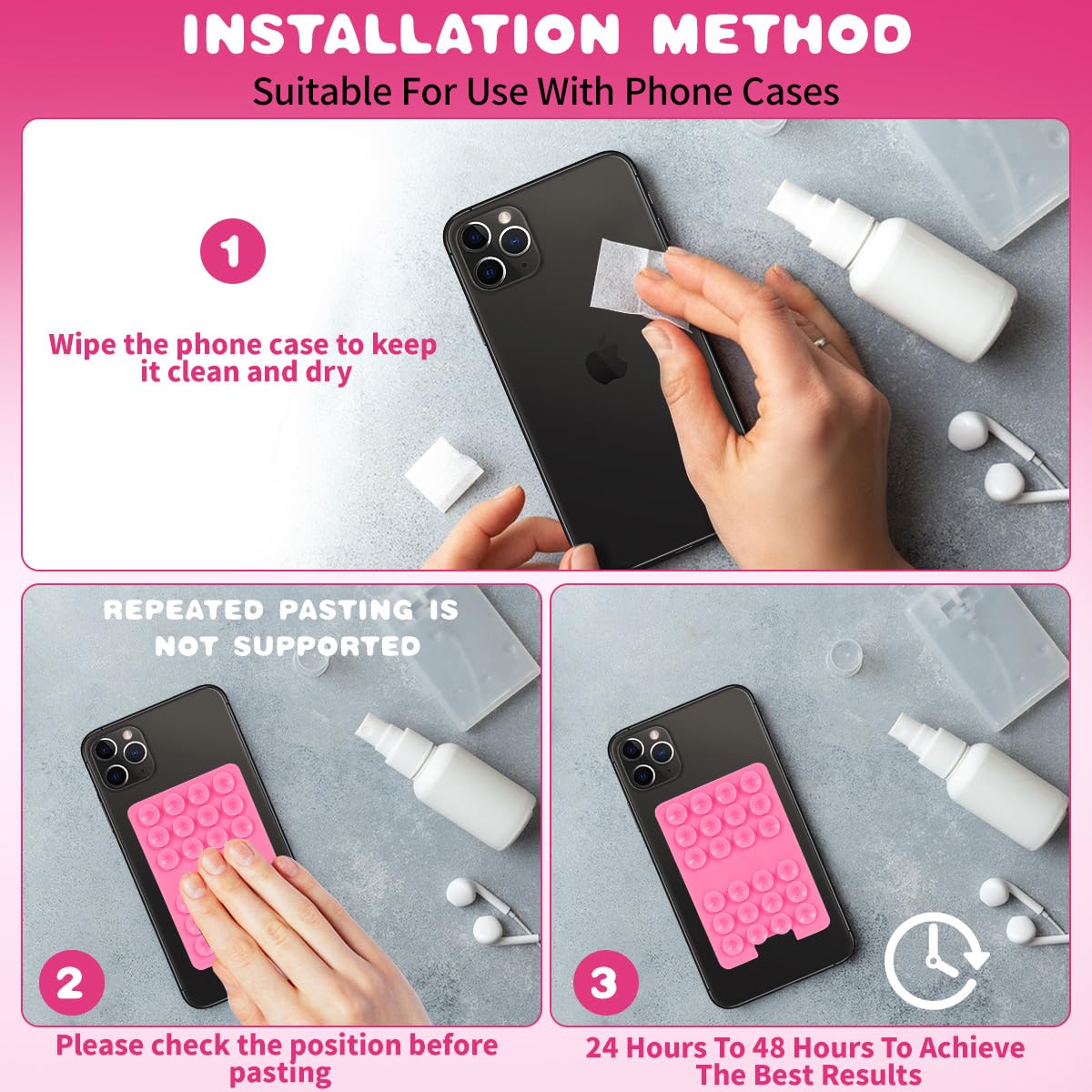 Suction Cup Phone Card Holder - Hands-Free Grip for iPhone & Android - Secure Mount for Selfies & Videos - Ideal for Travel, Shopping & Outdoor Activities (White)