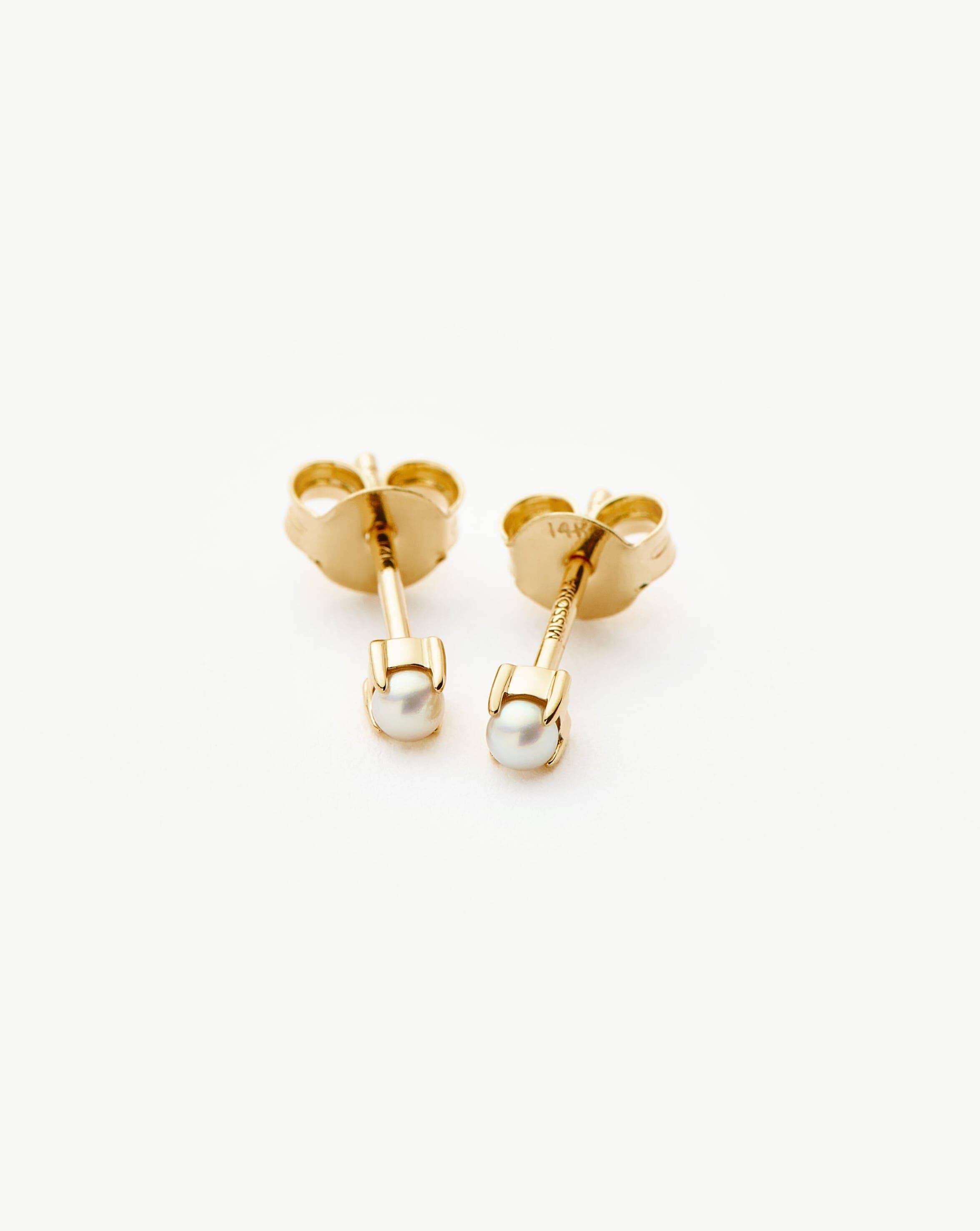 14K Solid Gold Pearl Stud Earrings - Classic Round White Pearl Earrings for Women | Perfect for Weddings, Office Wear & Everyday Elegance