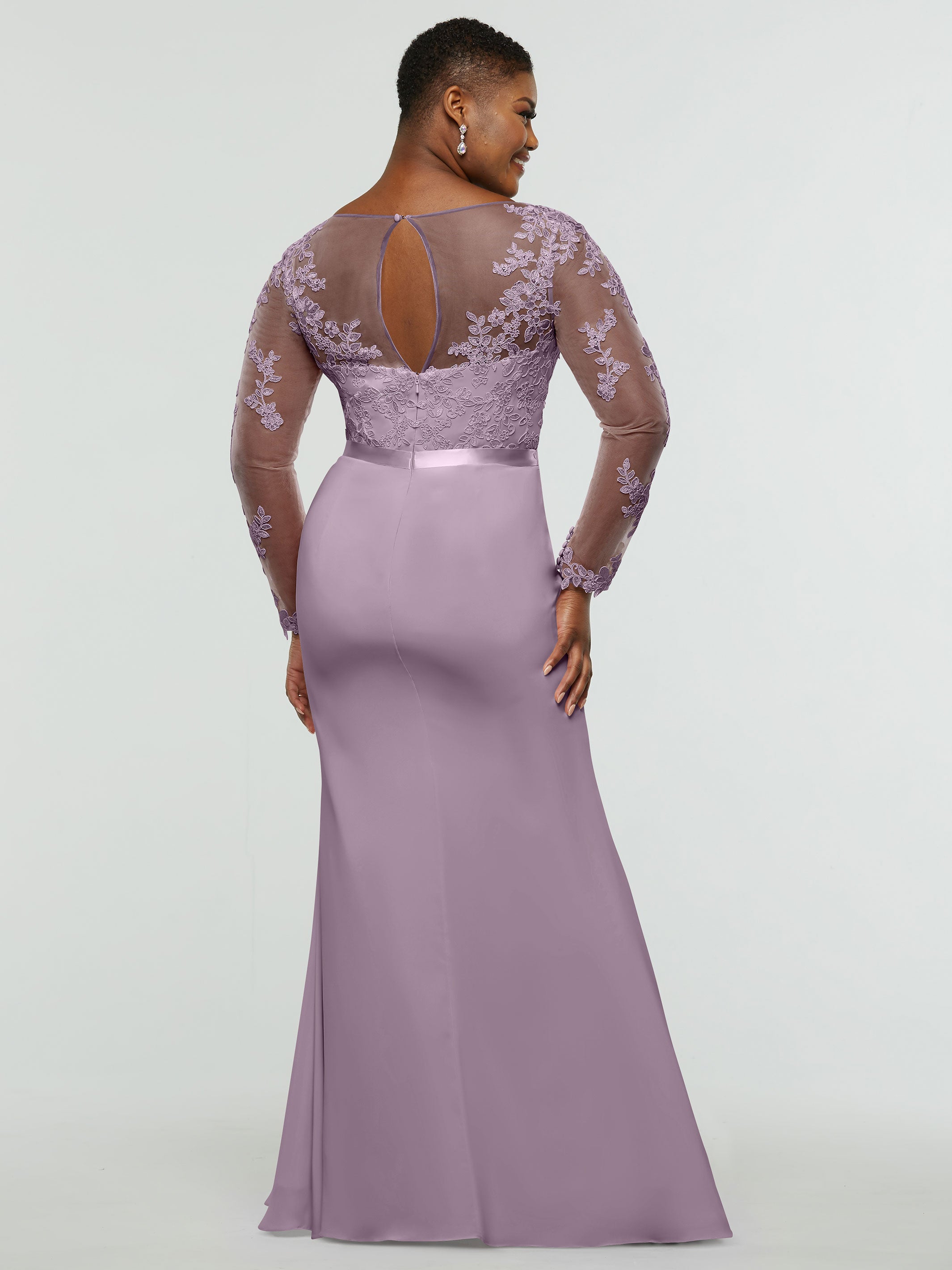 Elegant 80190 Chiffon & Lace Mermaid Bridesmaid Dress with Illusion Long Sleeves - Perfect for Weddings, Proms & Formal Events