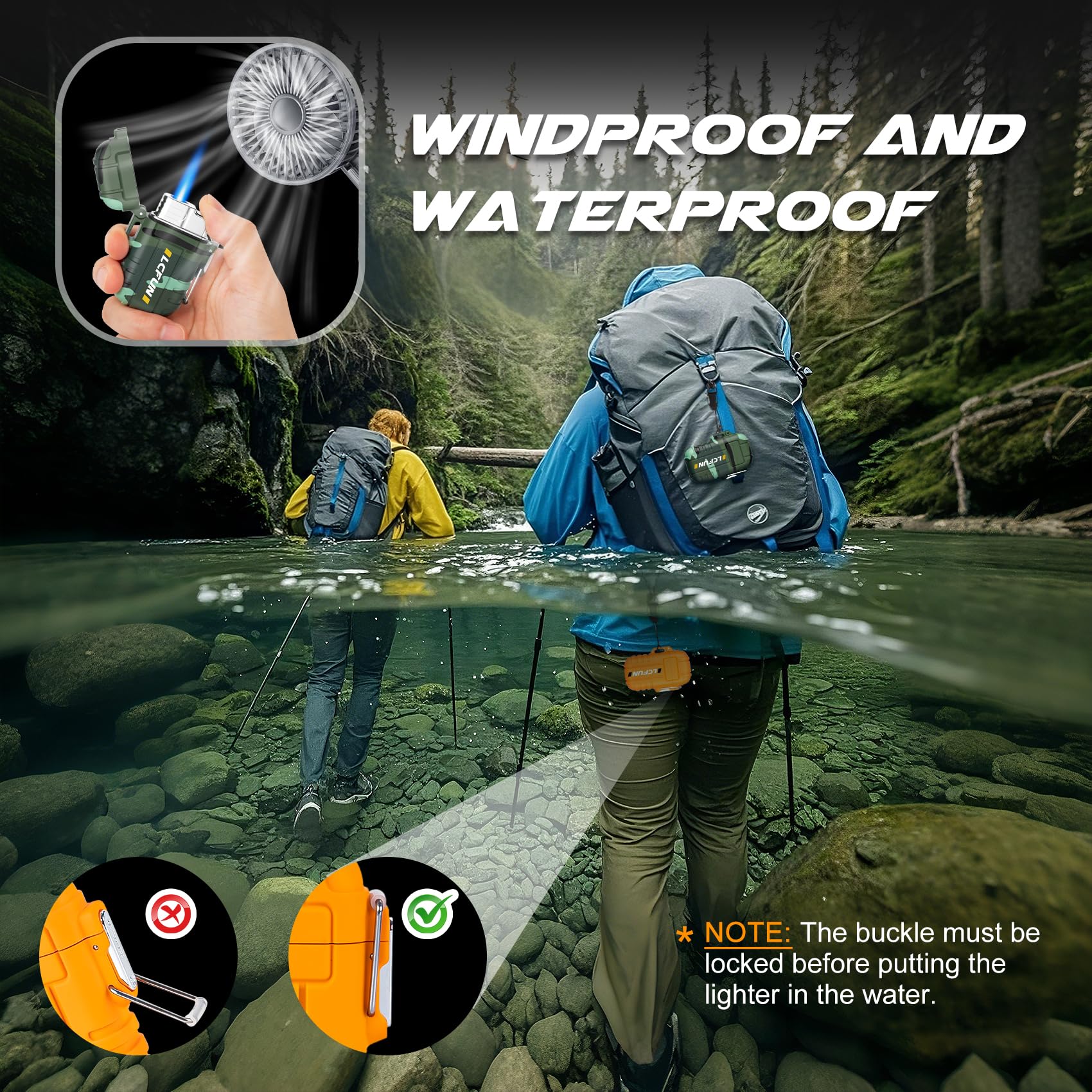 LCFun 2-Pack Waterproof Windproof Dual Arc Plasma Lighter - USB Rechargeable Butane Torch Lighter for Camping, Hiking & Outdoor Survival Gear - Perfect for Men's Tactical Gear, Emergency Kits & Adventure Accessories