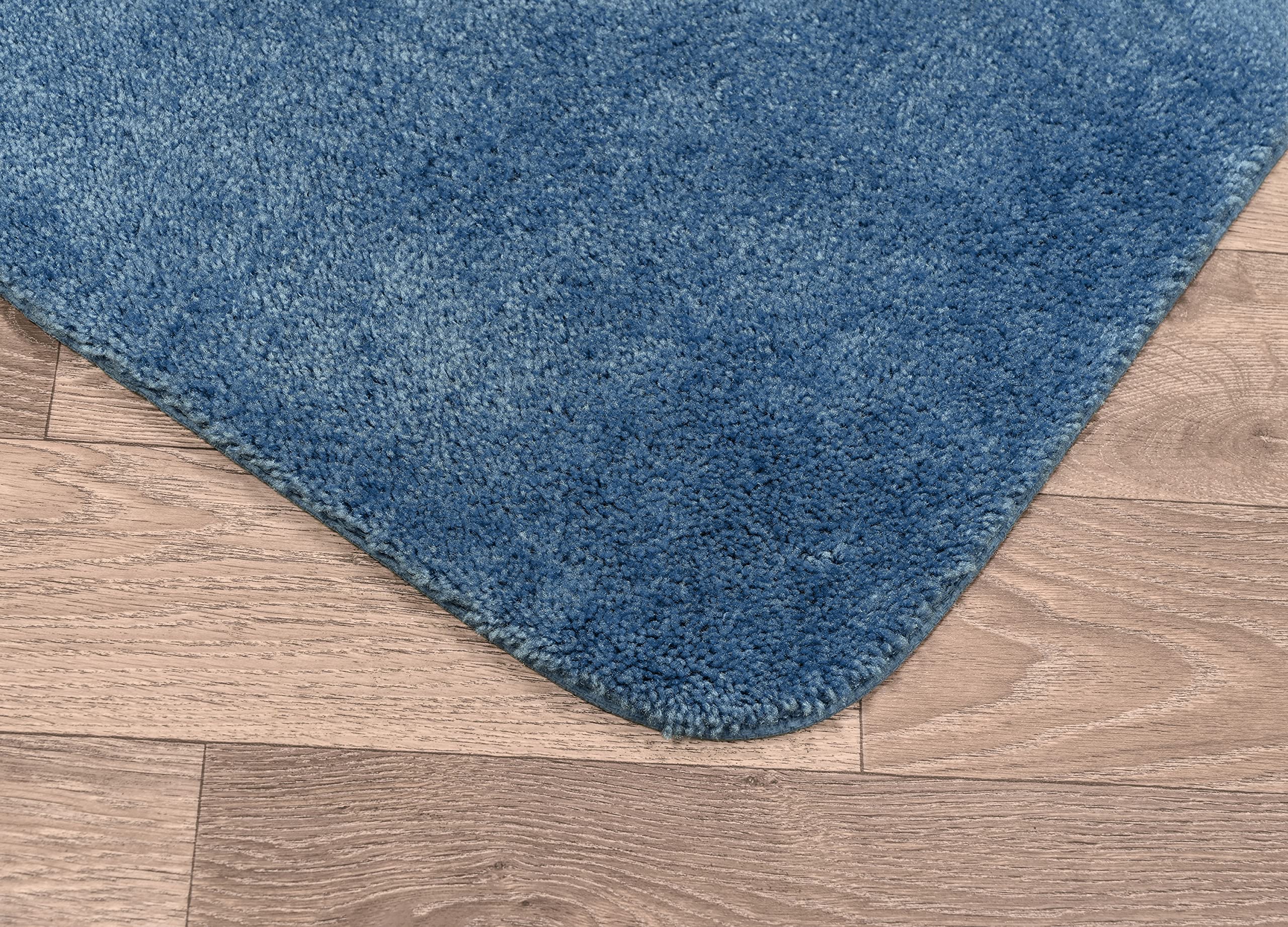 Garland Rug Traditional Nylon Washable Basin Blue 5-Piece Bathroom Set - Includes Lid, Contour Mat & 3 Soft Absorbent Bath Rugs | Stylish Non-Slip Bath Mat for Shower, Tub & Vanity Area