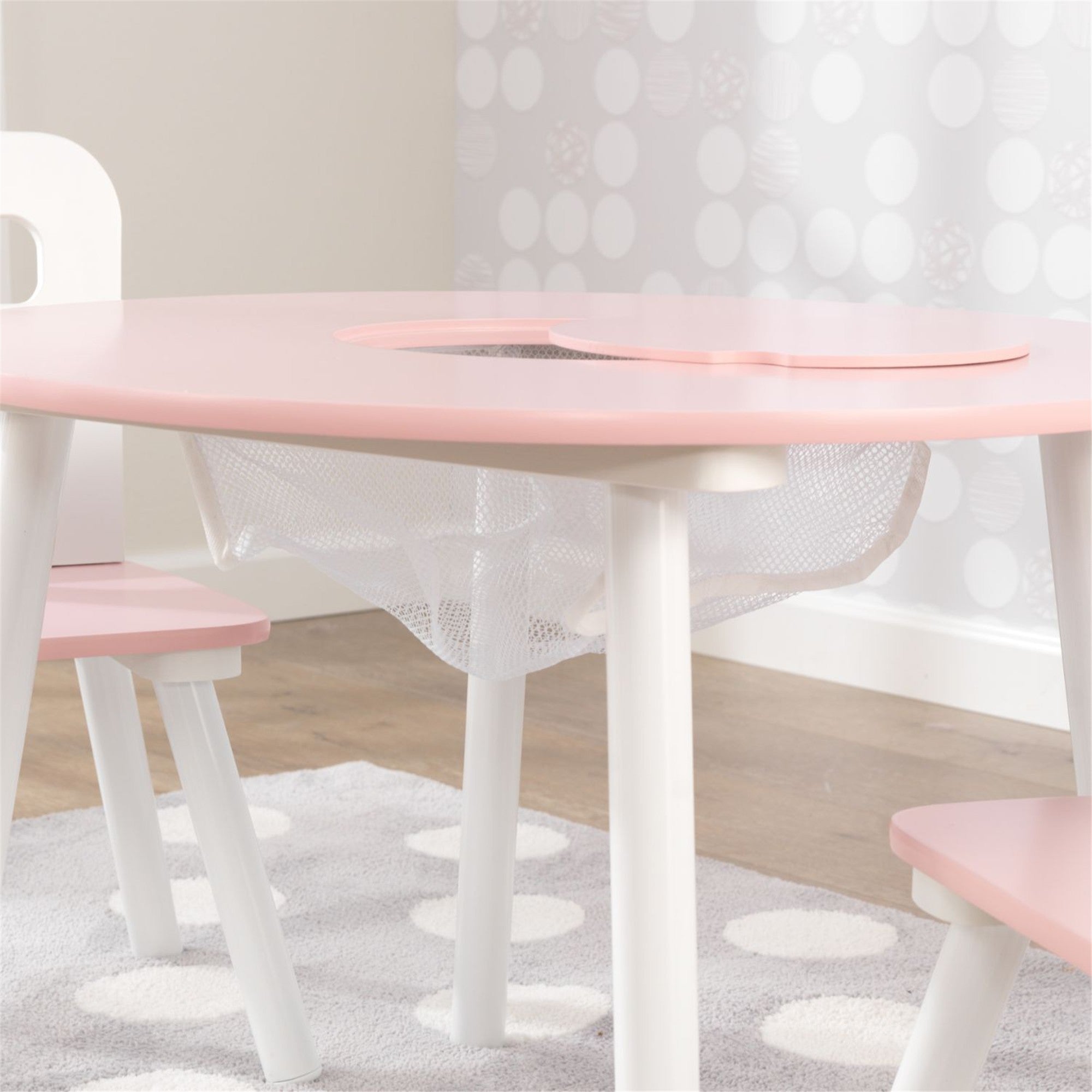 KidKraft Round Storage Table & 2 Chair Set - Pink & White Kids Furniture for Playroom, Classroom, or Bedroom - Perfect for Arts, Crafts & Toy Organization