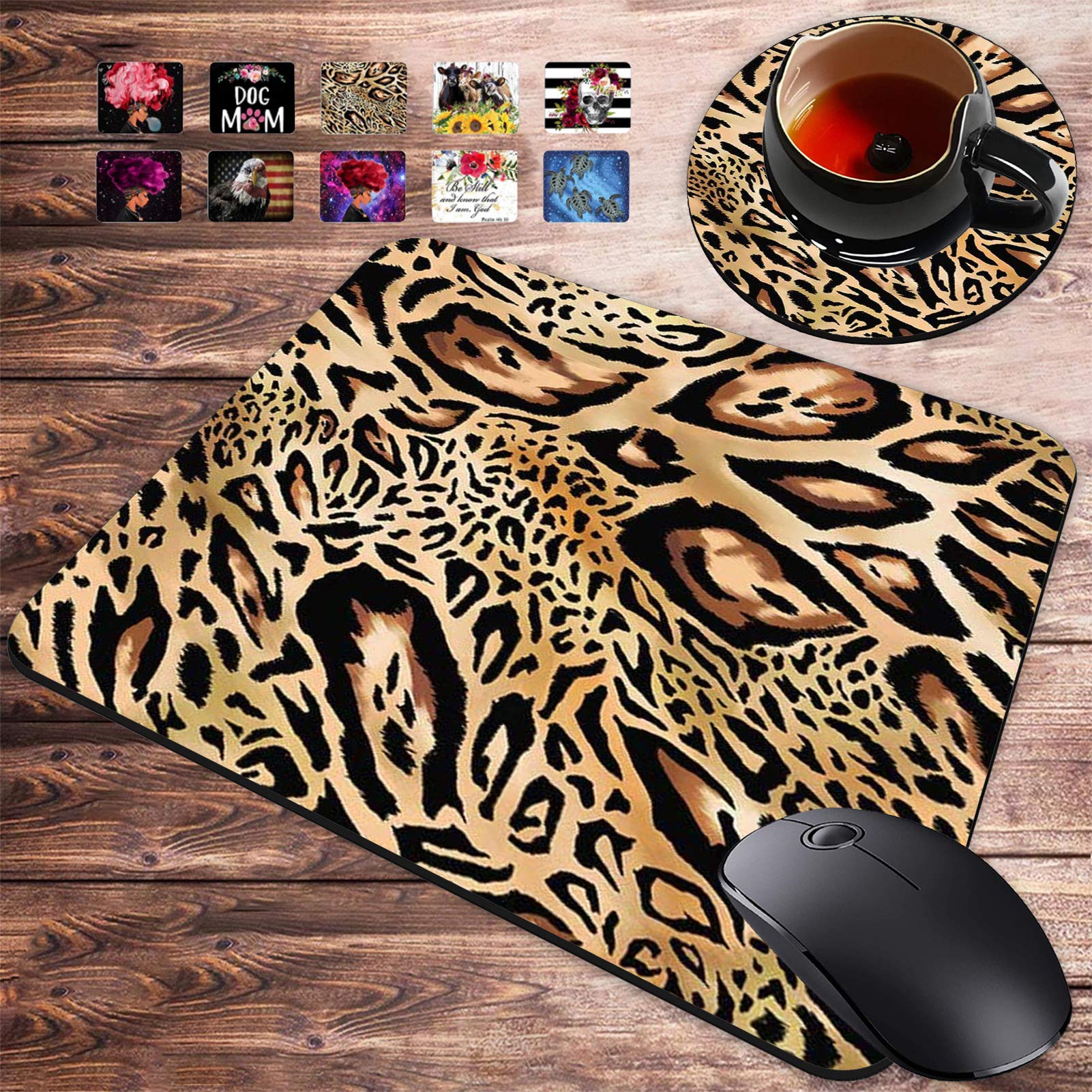 Premium Leopard Print Gaming Mouse Pad & Coasters Set - Non-Slip Rubber Rectangle Mouse Mat for PC, Laptop, Office & Gaming - Ergonomic Desk Accessory for Work, Home & Esports