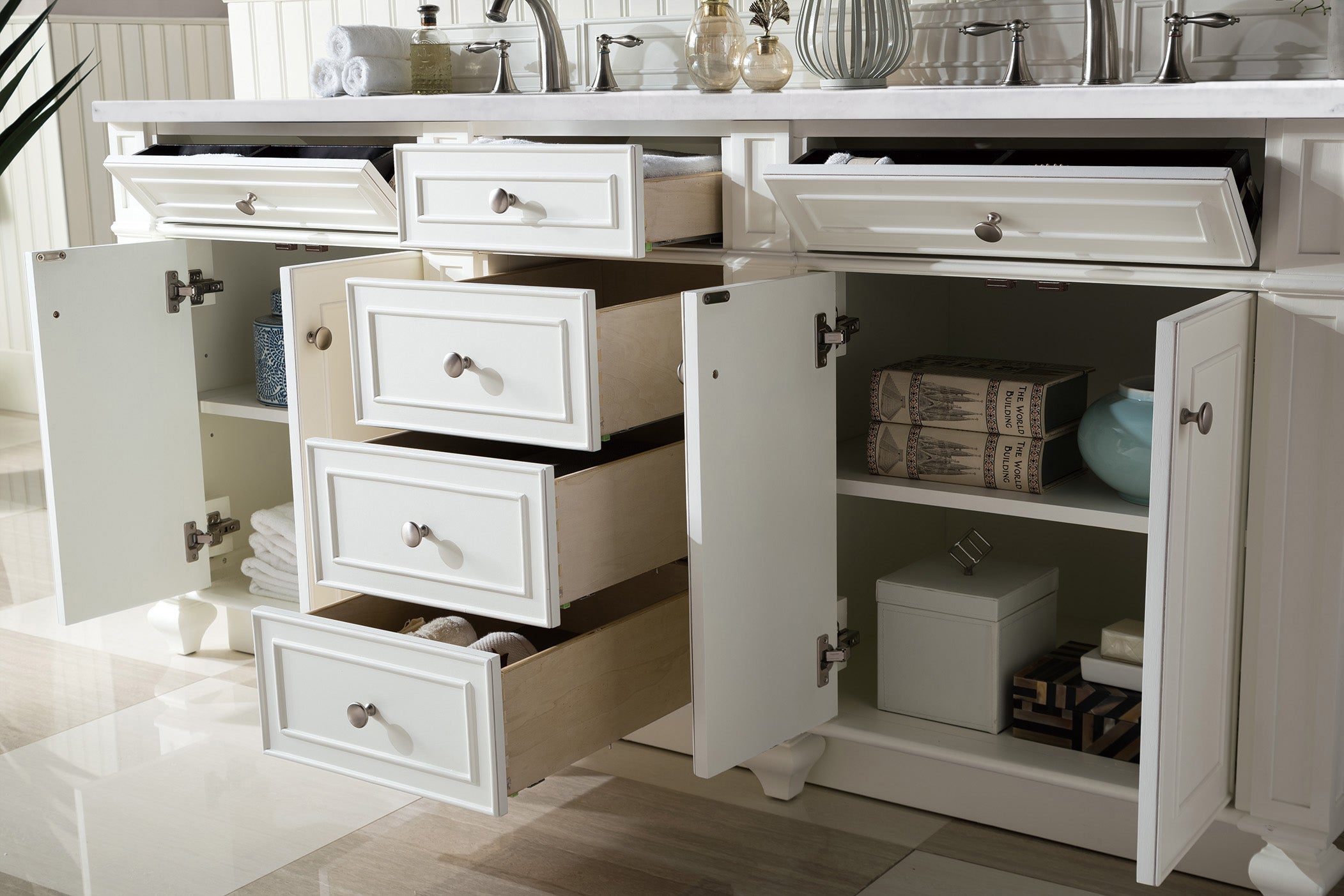 Bristol 72 Inch Double Bathroom Vanity with 3CM Arctic Fall Solid Surface Top in Bright White - Perfect for Modern Master Bathrooms and Guest Suites