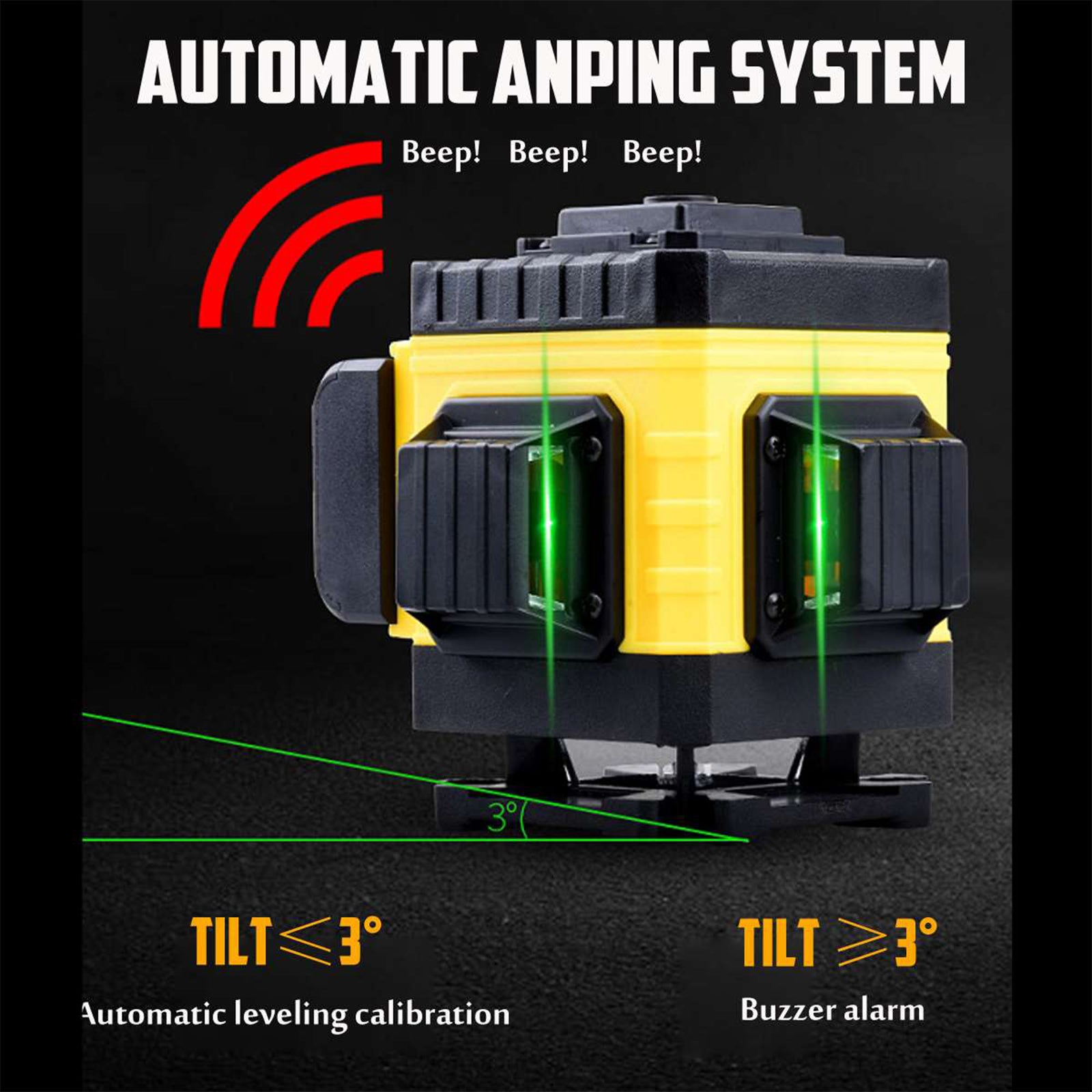 16 Line Laser Level 4D Green Beam Self-Leveling 360° Rotary Cross Line Laser for Construction, Woodworking, Tile Installation and DIY Projects