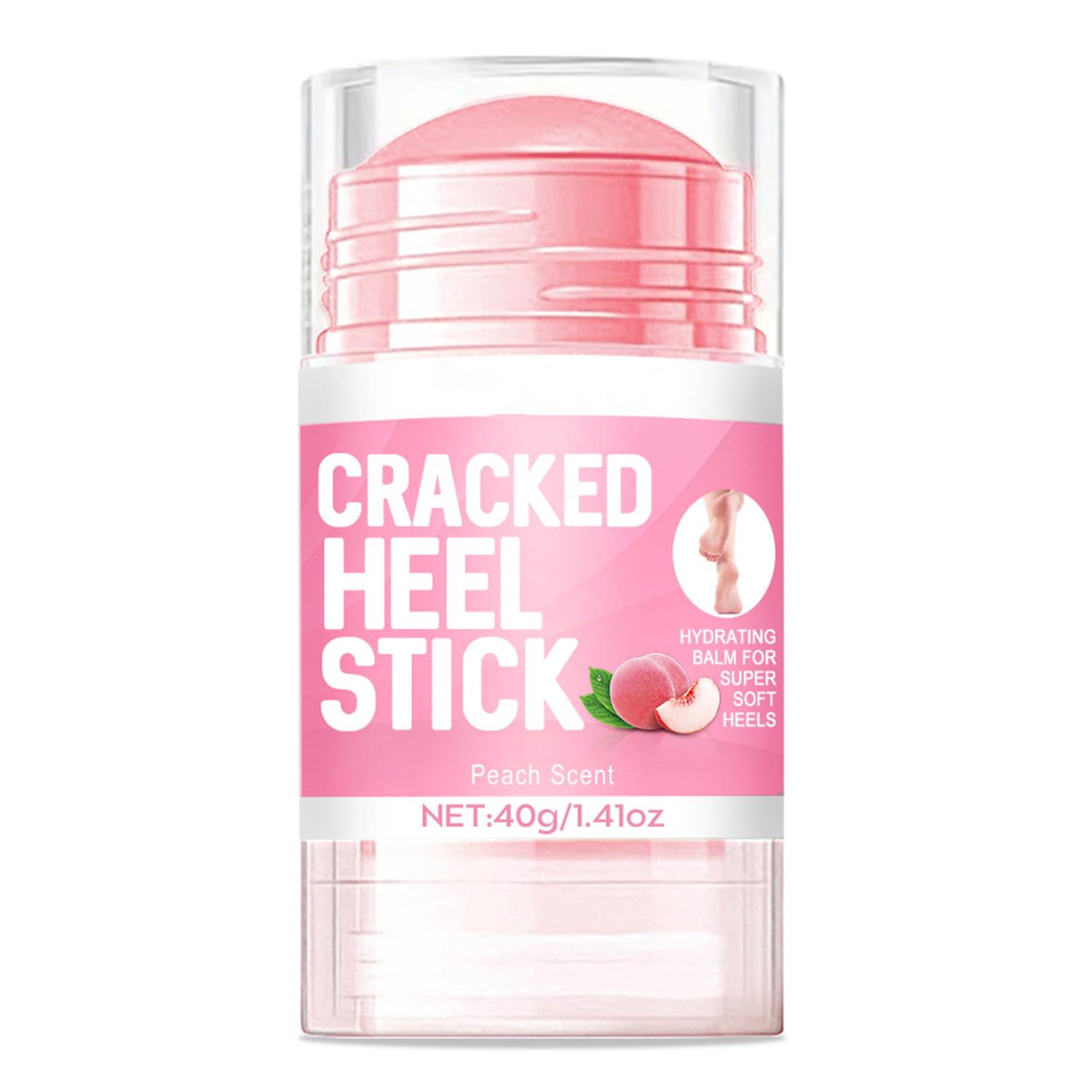 Peach Scented Foot Cream for Dry Cracked Feet - Natural Plant Oil Moisturizer for Heels, Knees, Elbows & Hands - 1.41oz Smoothing Balm Stick - Perfect for Night Care & Cracked Heel Repair