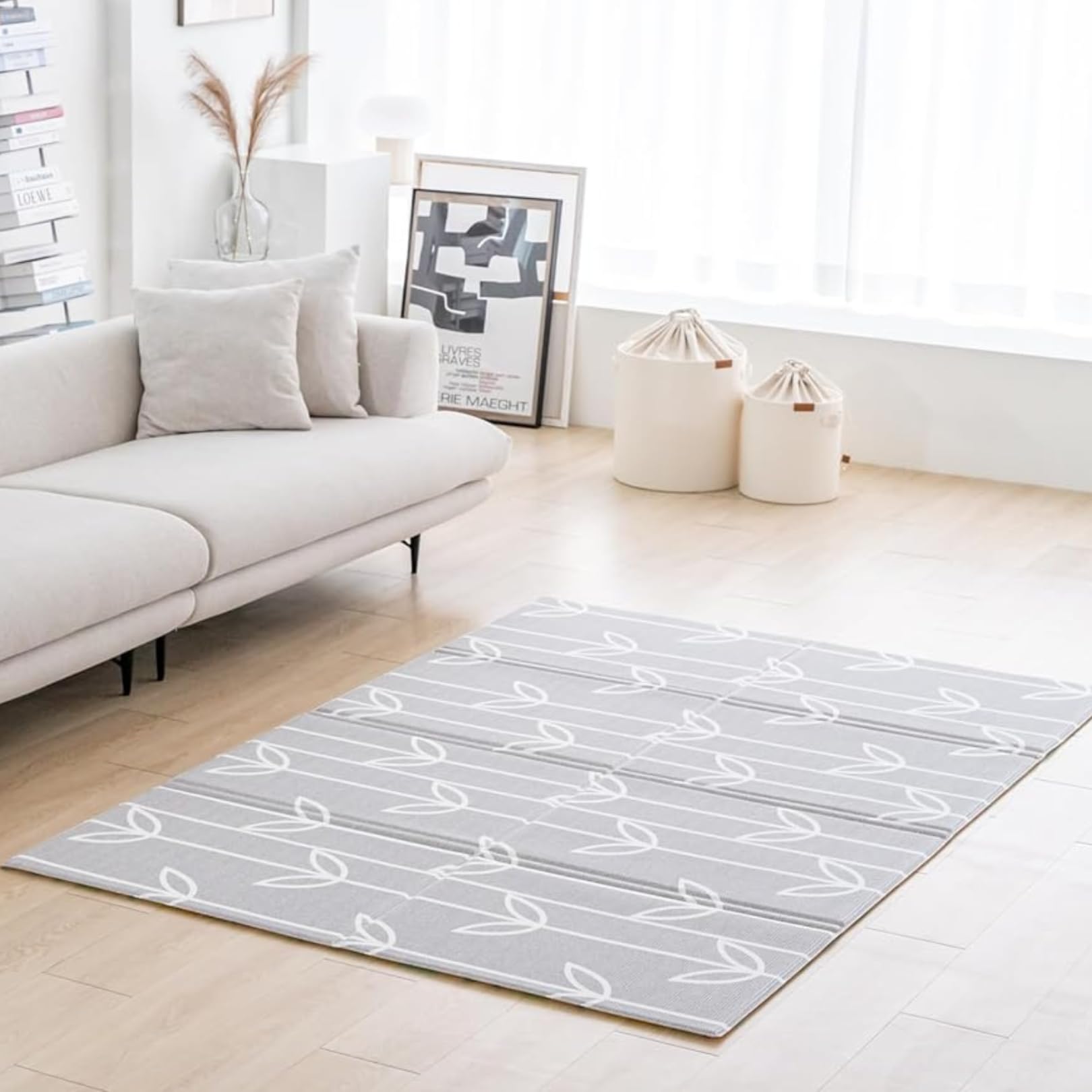Premium Baby Care Foldable Play Mat - Soft Waterproof Gray Sea Petals Design, Large Size for Nursery, Playroom & Travel | Safe Non-Toxic Floor Cushion for Crawling, Tummy Time & Playtime