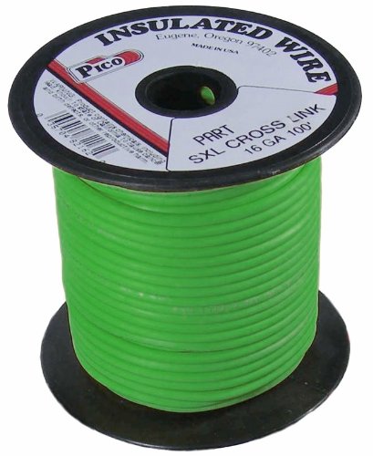 16 AWG Green SXL Cross-Linked Heat Resistant Wire - 100ft Spool (100' per Package) - Ideal for Automotive, Marine, and High-Temperature Electrical Applications