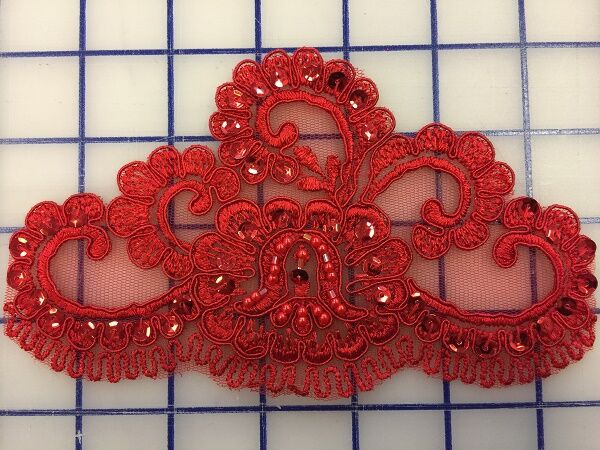 Exquisite Beaded Lace Applique Red Trim - Perfect for Wedding Dresses, Evening Gowns & DIY Costume Embellishments