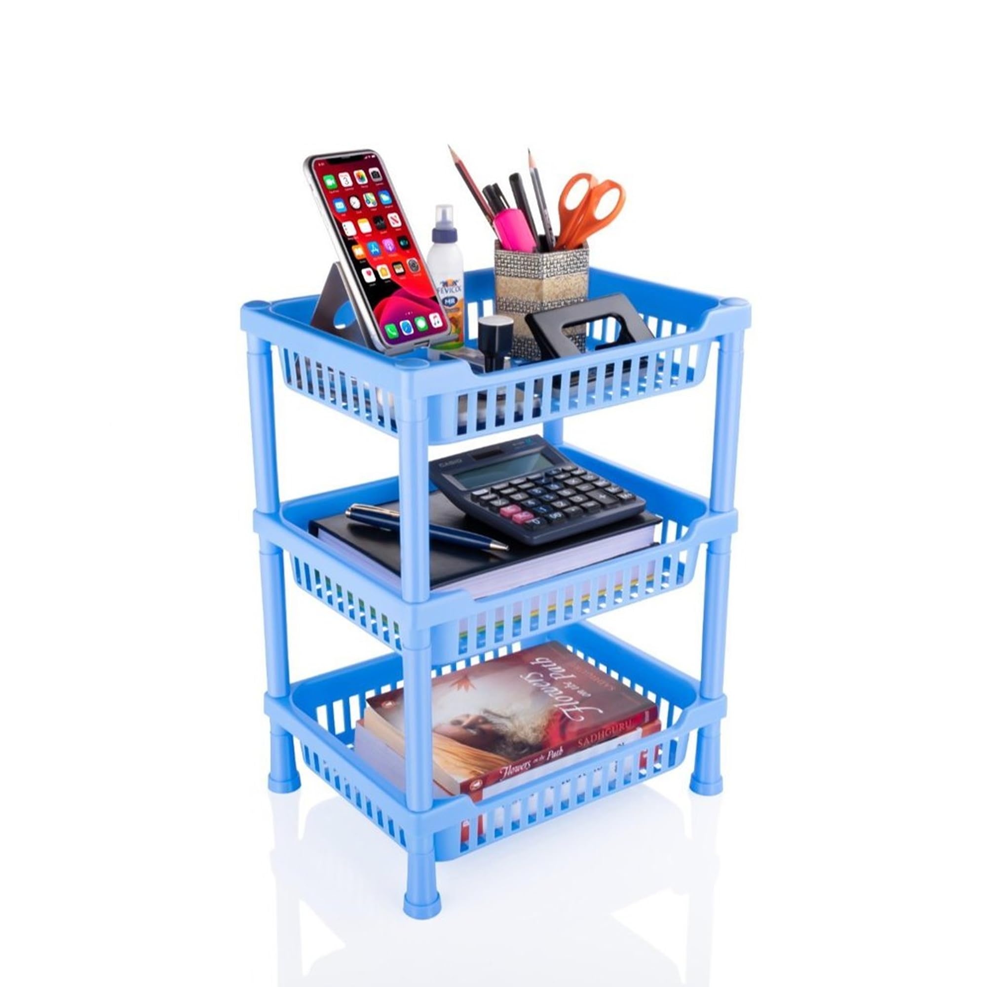 3-Tier Stackable Kitchen Cart with Dish Rack - Multipurpose Plastic Storage Organizer for Fruits, Vegetables, Food, Snacks, Bottles & Toys | Space-Saving Shelf for Pantry, Bathroom, Laundry Room & Dorm Organization
