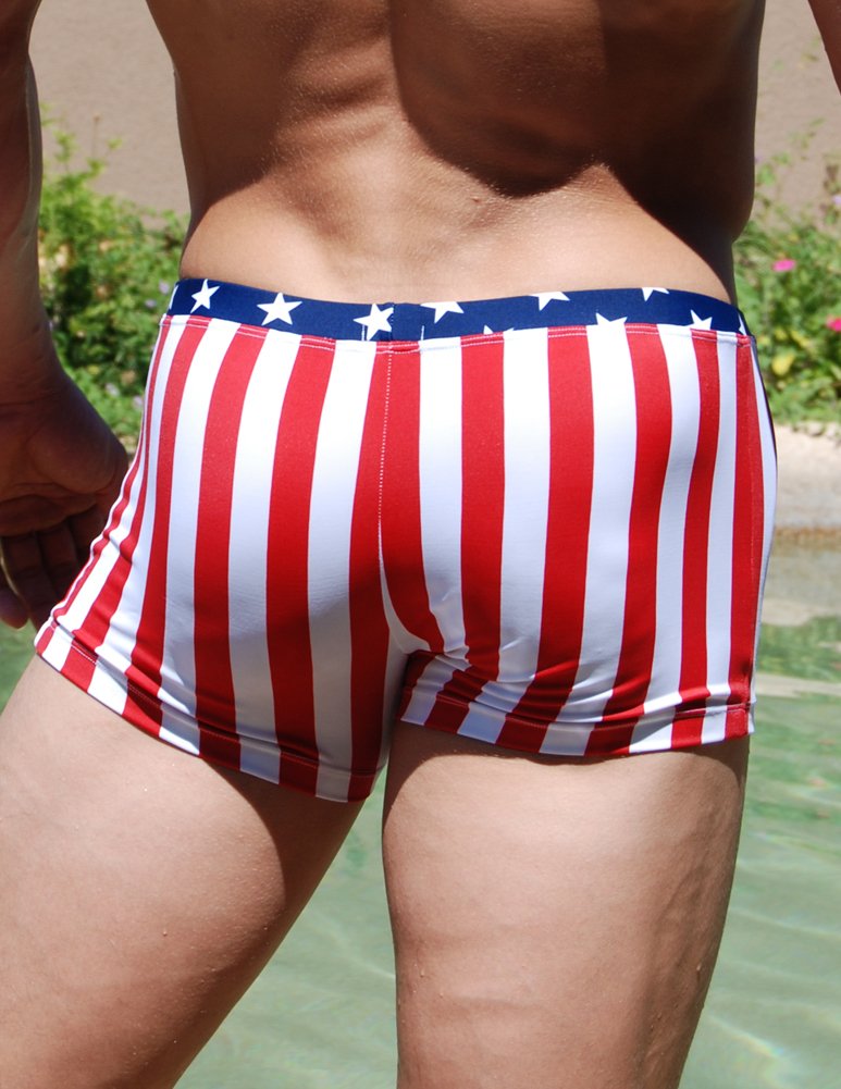 Patriotic Men's American Flag Square Cut Swim Trunks - Quick Dry, Comfortable Beach & Pool Swimwear for Summer Vacations