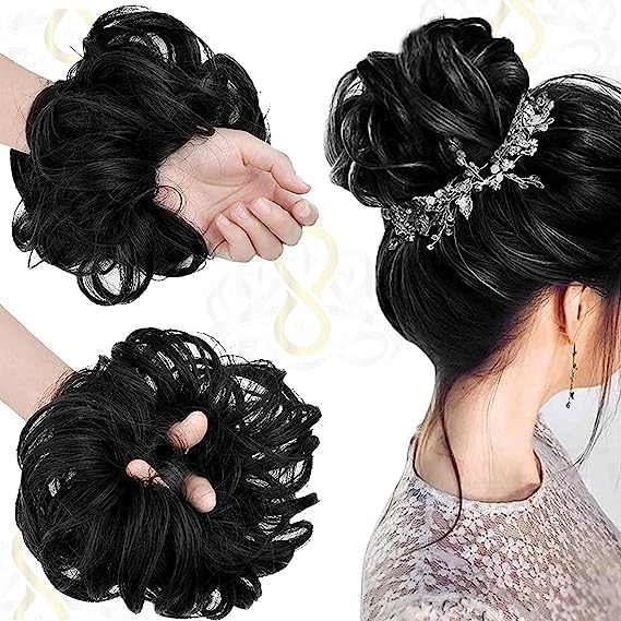 VIEWS 2-Pack Messy Bun Hair Scrunchies for Women - Curly Wavy Hair Extensions & Updo Bun Maker - Perfect for Gym, Work & Everyday Hairstyles