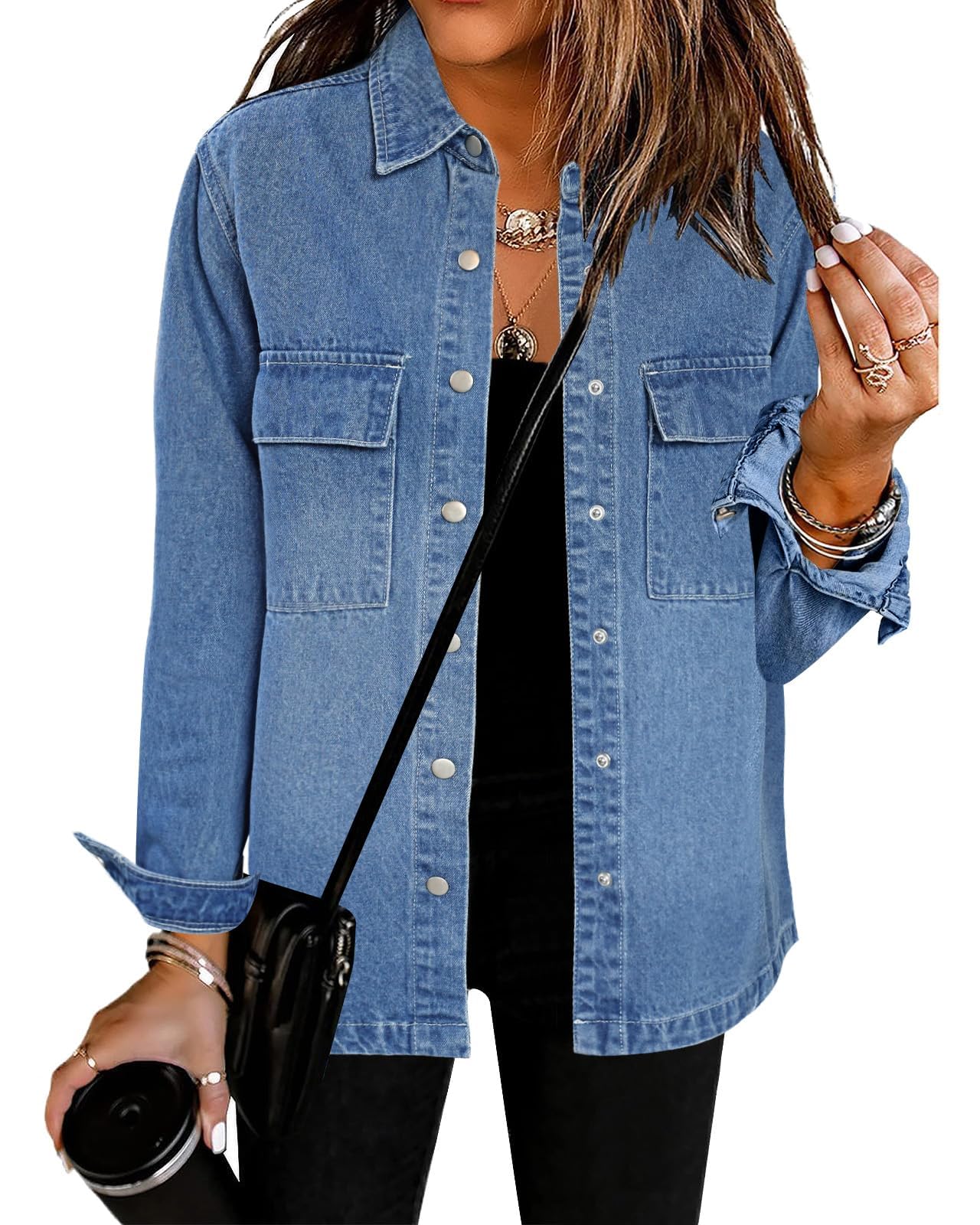 Luvamia Women's Oversized Denim Jacket 2025 - Spring Fashion Button Down Jean Shacket with Pockets | Western Style Casual Outerwear for Everyday Wear & Street Style