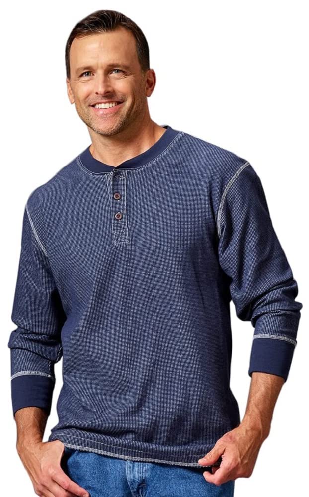 Wrangler Authentics Men's Long Sleeve Waffle Henley Shirt - Soft Thermal Cotton Pullover for Casual Wear, Outdoor Activities & Layering