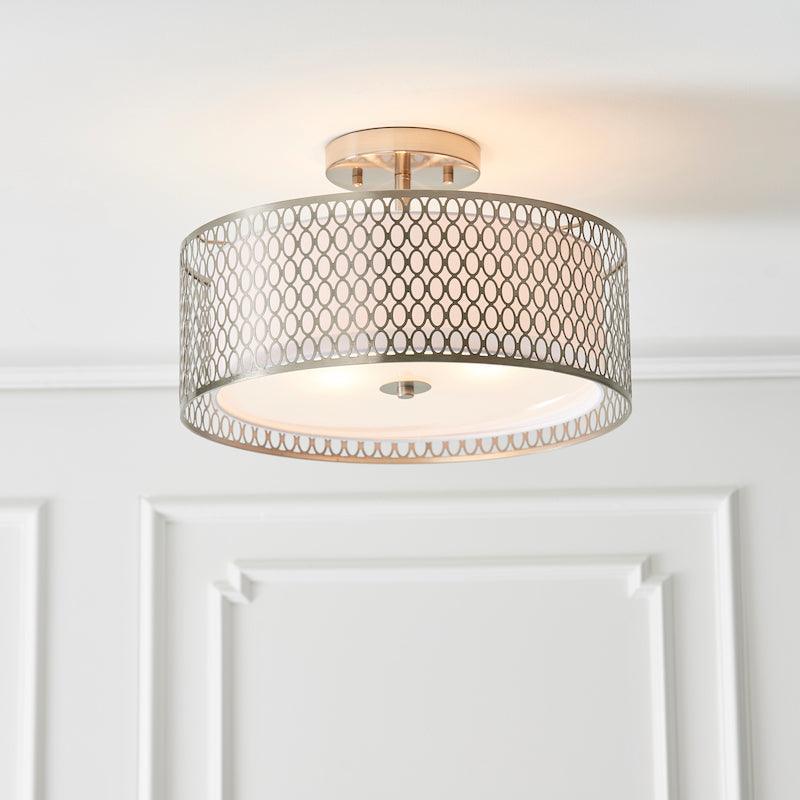 3-Light Nickel Flush Ceiling Light Fixture - Modern LED Lighting for Bedroom, Hallway, or Kitchen - Cordero Collection