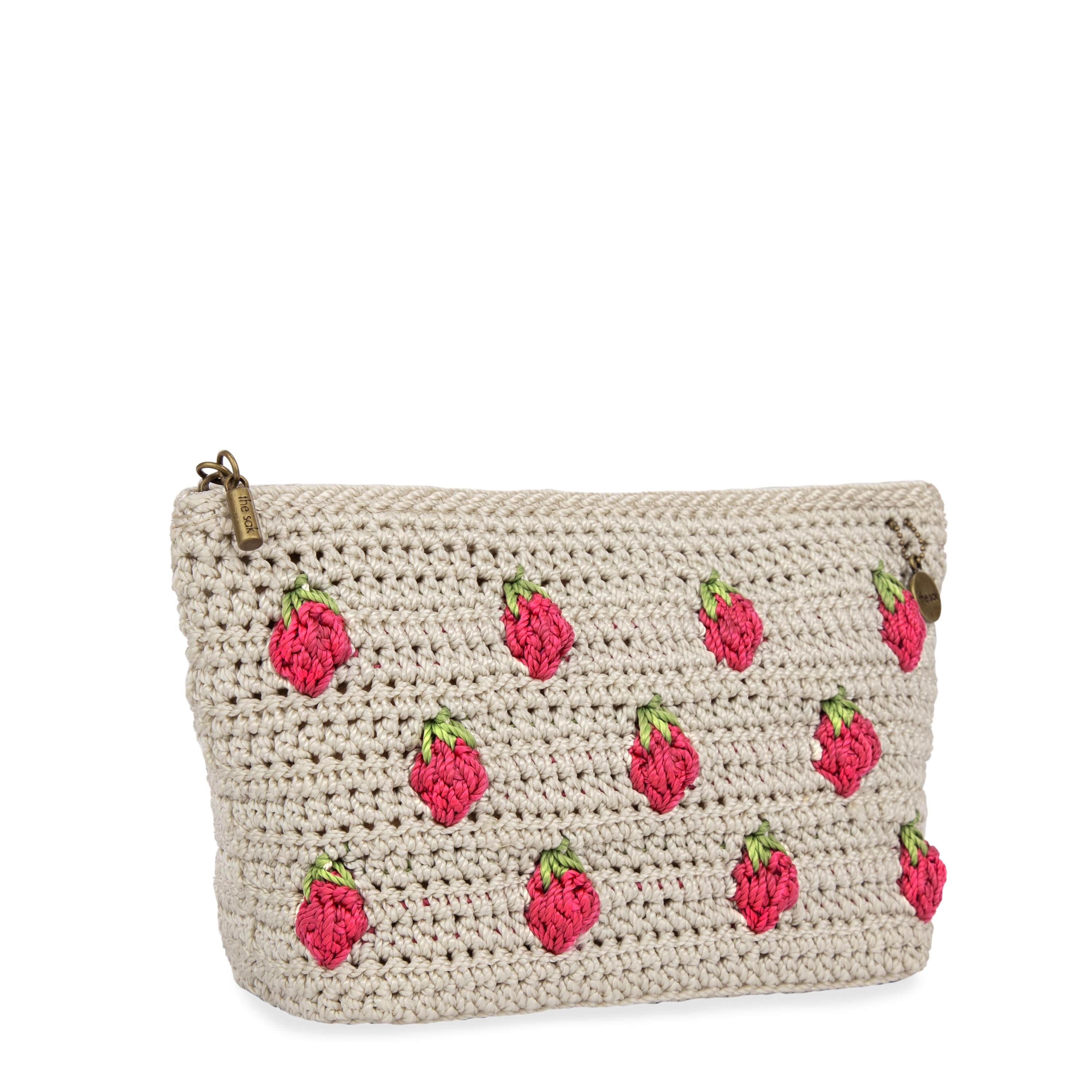 Handmade Crochet Strawberry Pouch - Eco-Friendly Essential Bag for Women, Girls - Perfect for Makeup, Jewelry, and Small Accessories Storage