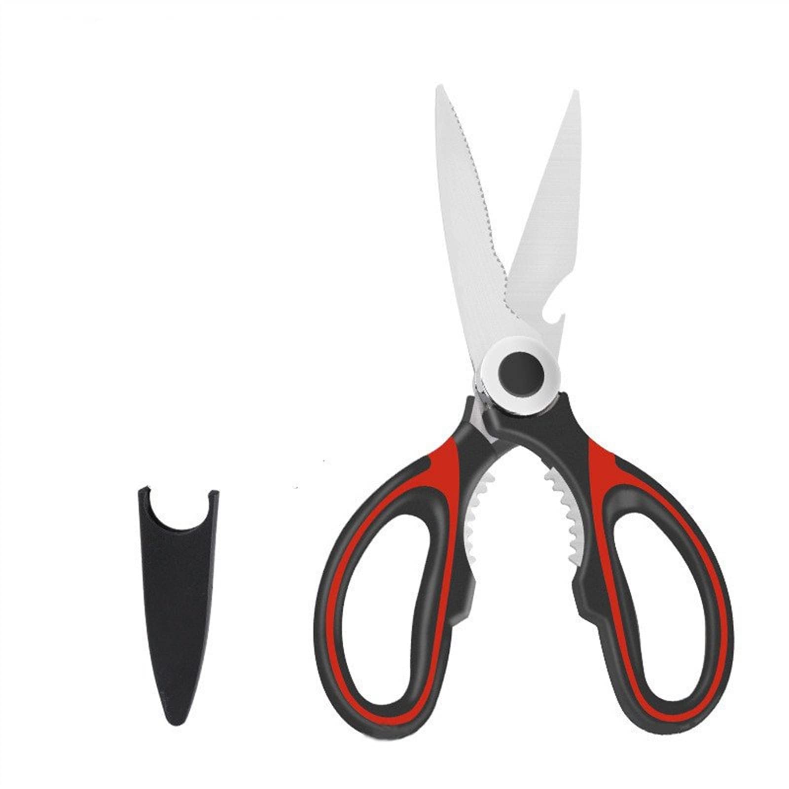 Heavy Duty Kitchen Scissors - Professional Poultry Shears for Chicken, Meat, Fish, Vegetables, BBQ & Nuts - Stainless Steel Multi-Purpose Cooking Shears with Comfort Grip (Red) - Perfect for Meal Prep, Butchering, Gardening & Household Use