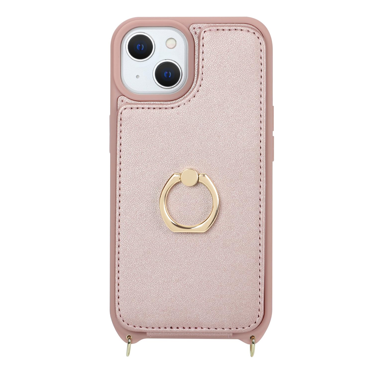 iPhone 15 Wallet Case with Card Holder & Wrist Strap - 6.1 Inch Rose Gold Phone Cover with Crossbody Lanyard, Ring Stand & Snap Closure | Perfect for Women's Everyday Use, Shopping & Travel Accessories