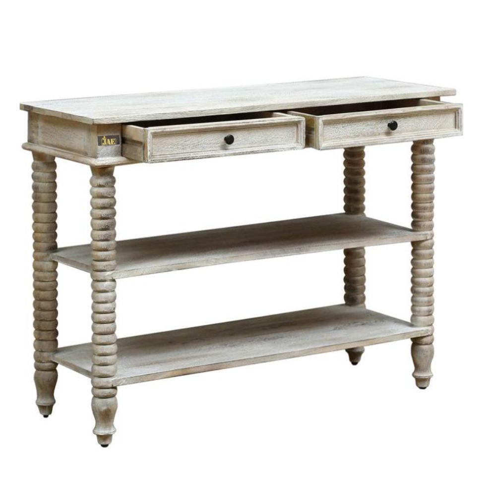 French Provincial Style White Wooden Pillar Console Table - Elegant Entryway, Living Room, or Hallway Decor for Home & Office