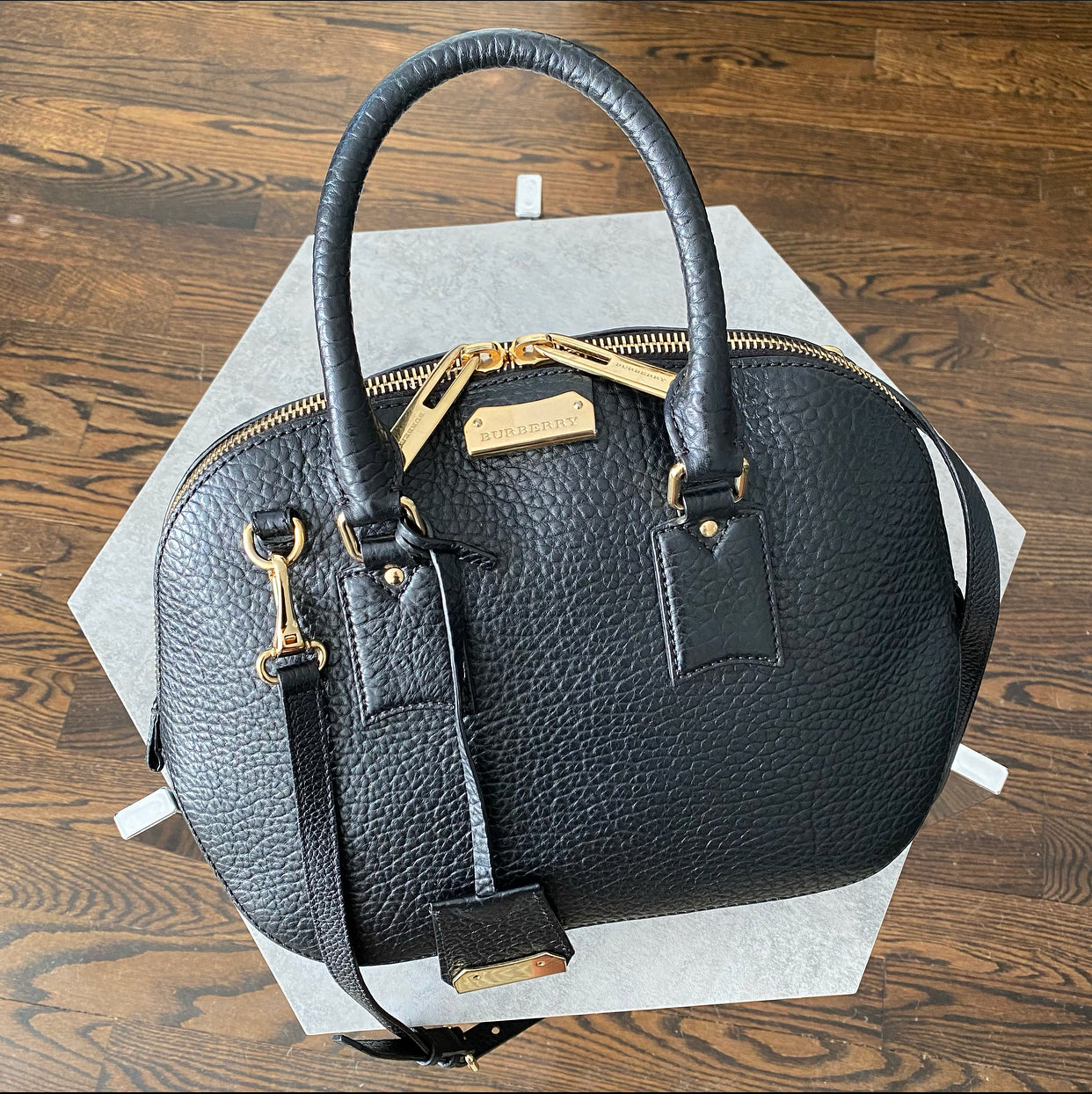 Burberry Black Grained Leather Orchard Two-Way Handbag | Crossbody & Shoulder Bag for Women | Perfect for Work, Travel & Everyday Use