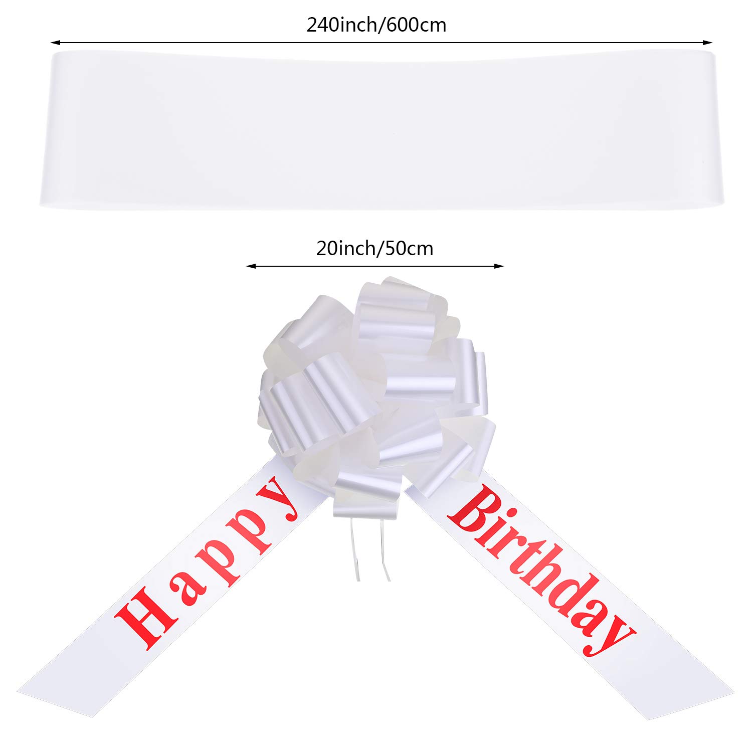 Happy Birthday Car Bow - 20 Inch White Giant Gift Wrapping Bow for Car Decoration, Christmas Party, Birthday Celebrations, and Special Events