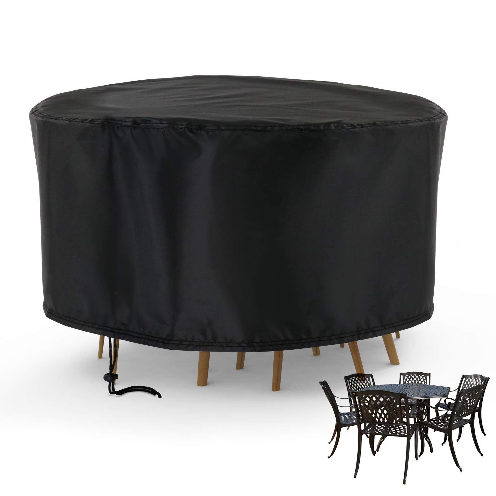 90D Waterproof Round Patio Table Cover 90 Inch - UV Resistant All-Weather Outdoor Furniture Protector for Dining Table & Chairs Set - Perfect for Backyard, Deck, Garden, and Poolside Use