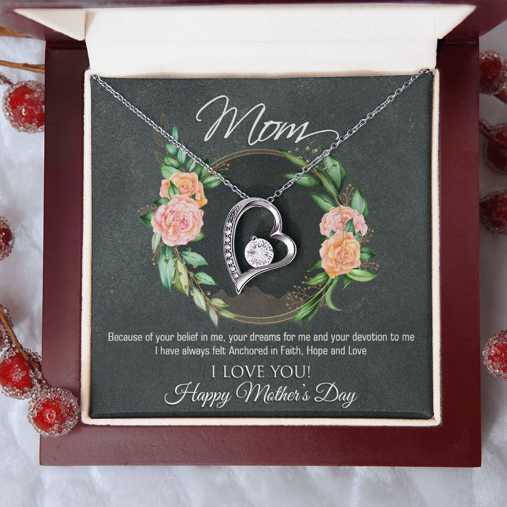 Mother's Day Gift - Sterling Silver Heart Necklace with Cubic Zirconia & Engraved Message - Perfect for Anniversary, Birthday & Valentine's Day
