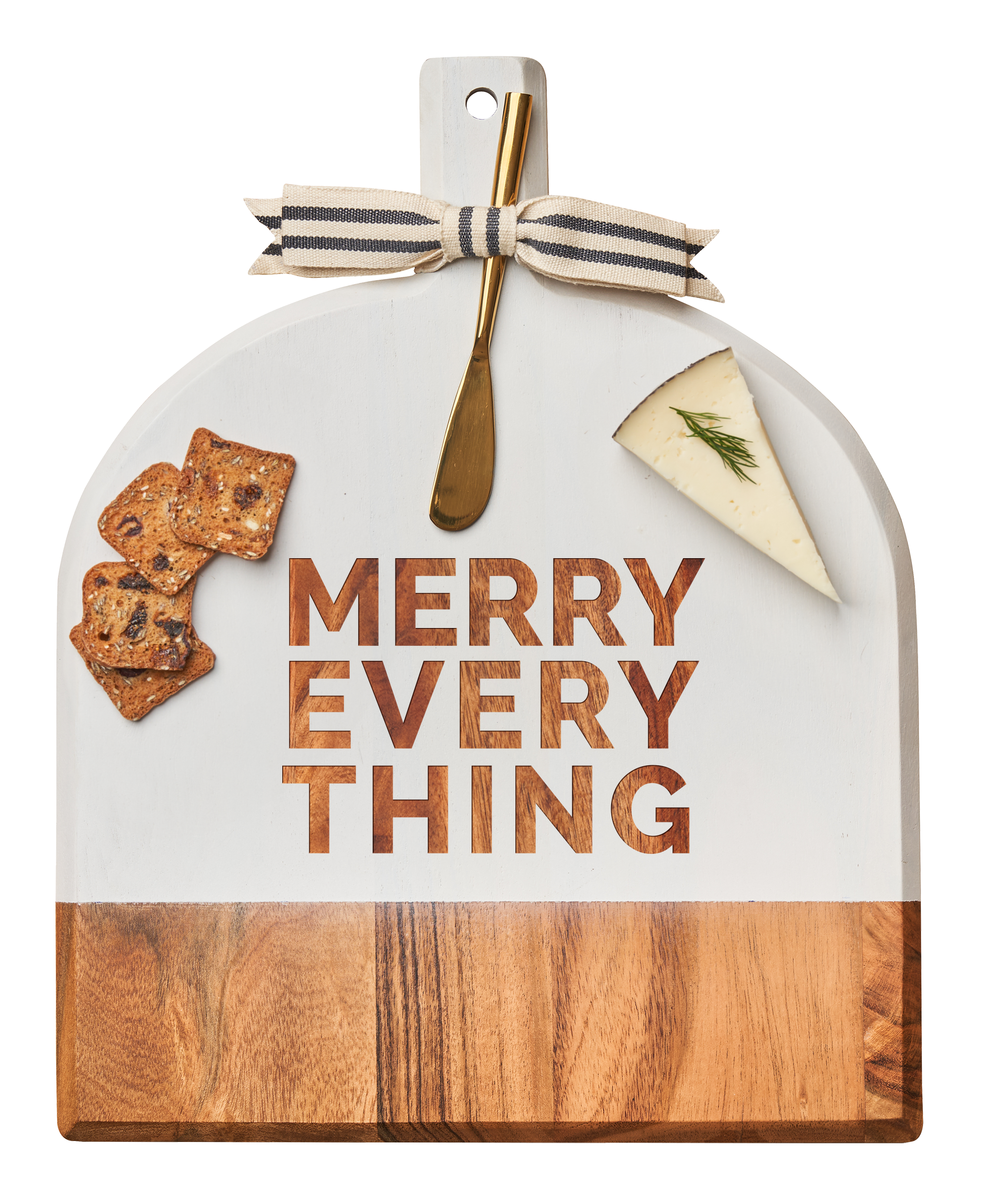 Acacia Wood Beveled Board with Ribbon & Gold Spreader Knife - 15