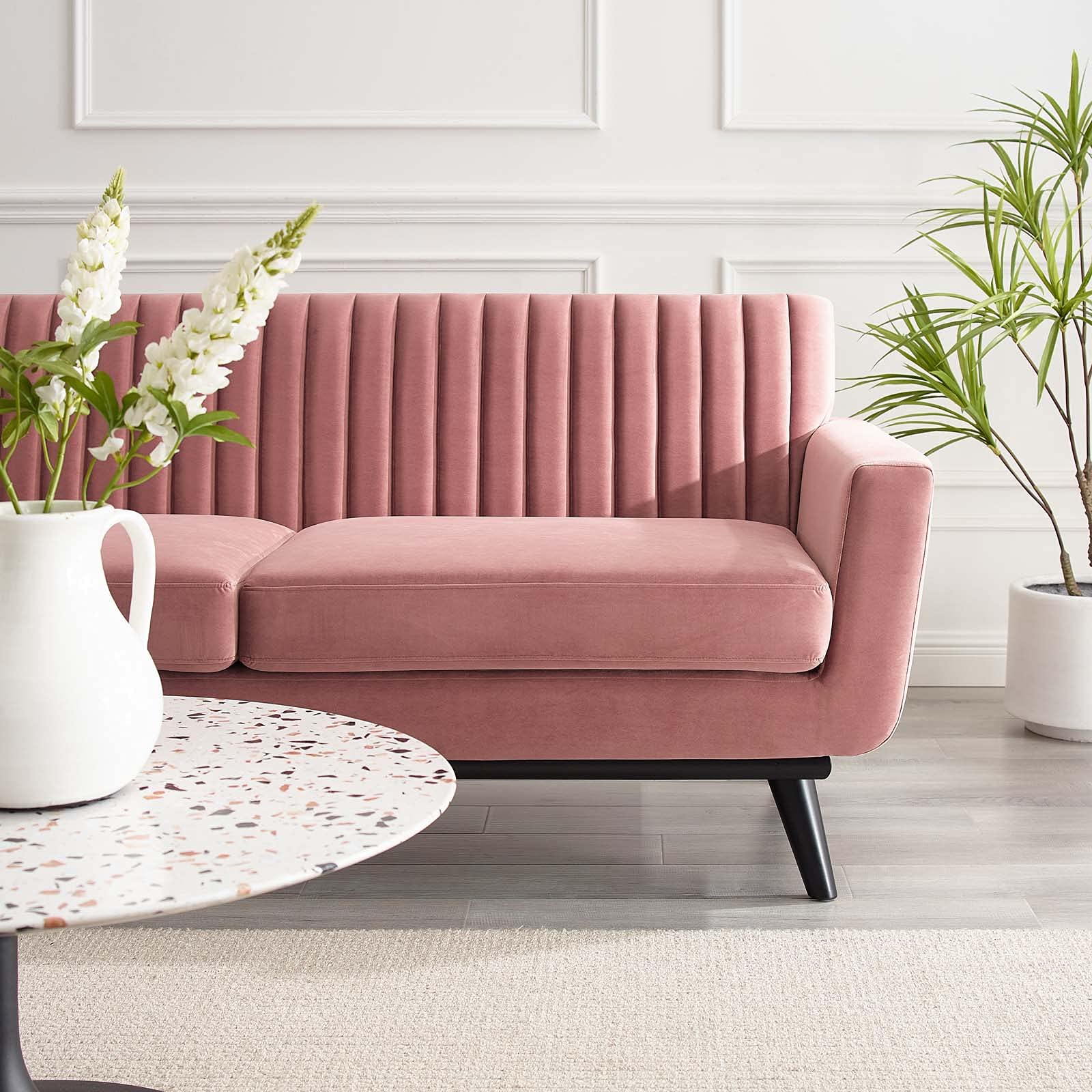 Modway Engage Channel Tufted Performance Velvet Loveseat Sofa - Dusty Rose Pink | Small Space Living Room Furniture | Perfect for Apartments, Dorms & Cozy Spaces