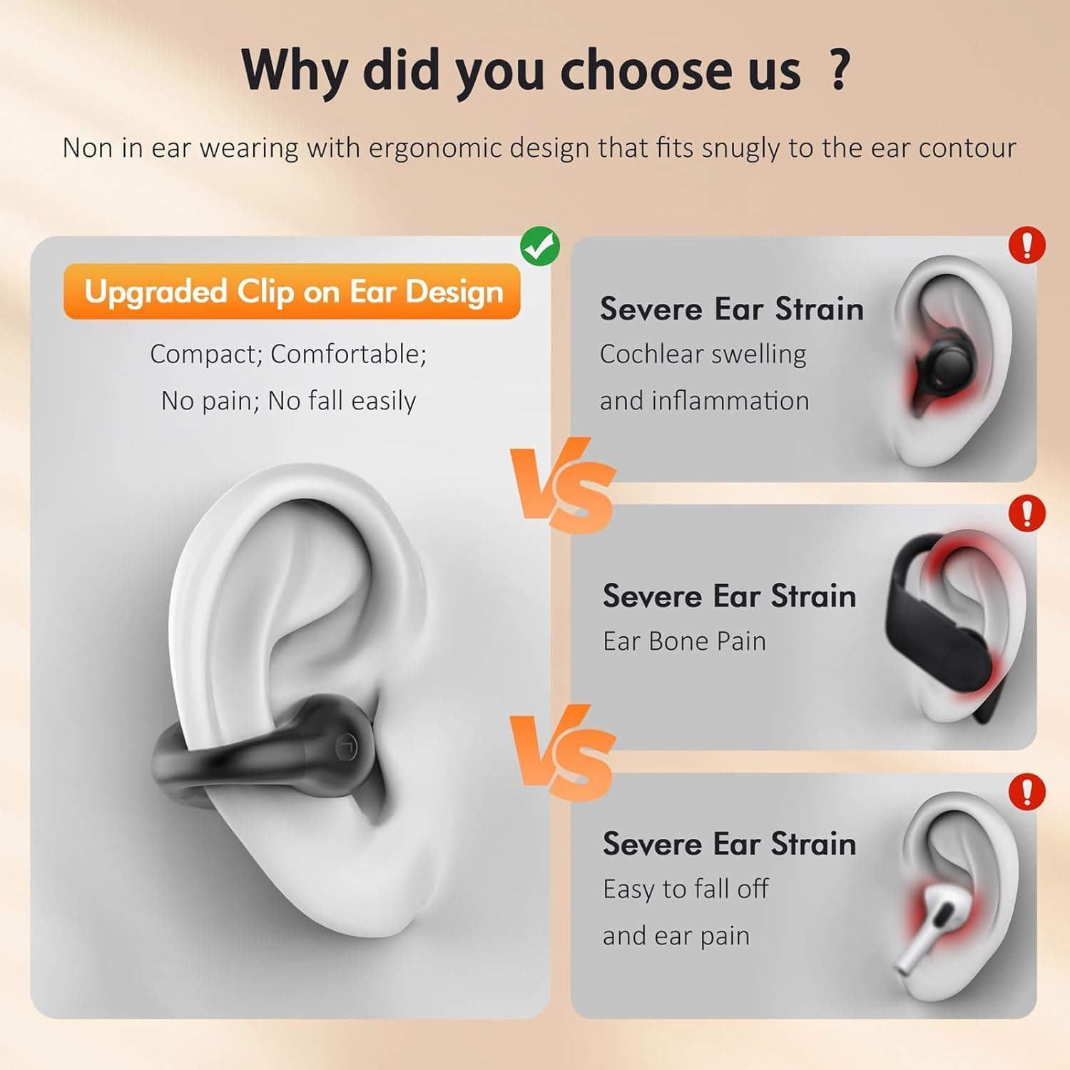 Open Ear Clip Wireless Earbuds Bluetooth 5.3 - Sports Earphones with Built-in Mic, Secure Ear Hooks & Wireless Charging Case - IPX7 Waterproof for Running, Cycling, Gym Workouts & Outdoor Activities