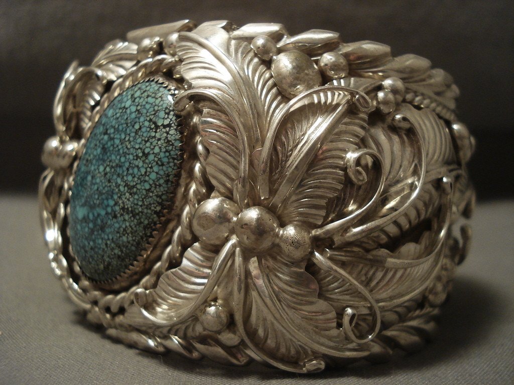 167g 'Forest of Leaves' Domed Spiderweb Turquoise Native American Silver Bracelet - Handmade Jewelry for Boho & Southwest Style Outfits