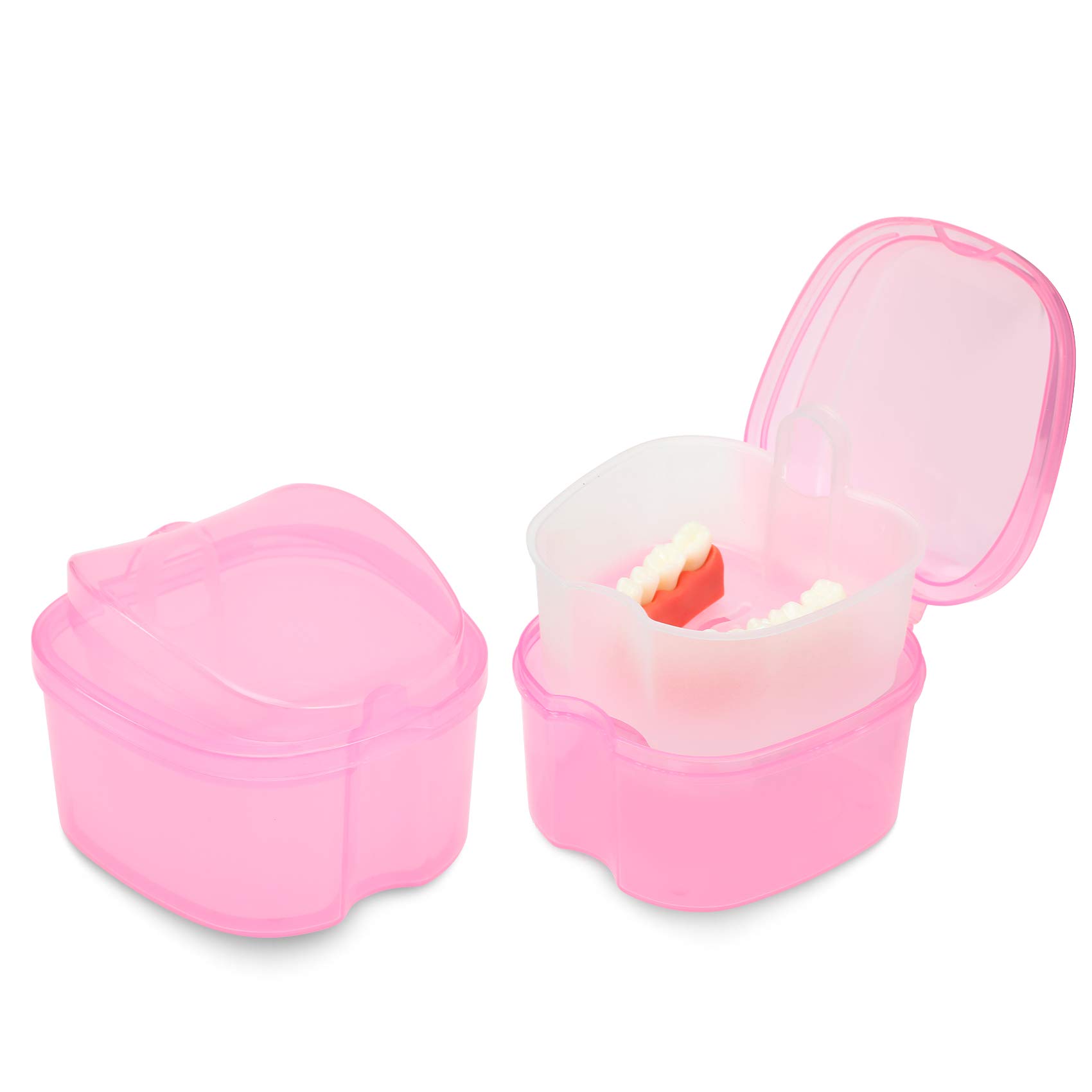 Orthodontic Retainer Case with Waterproof Lid - Denture Soaking Bath Box & Mouthguard Storage Container - Pink | Perfect for Travel, Home & Daily Dental Care