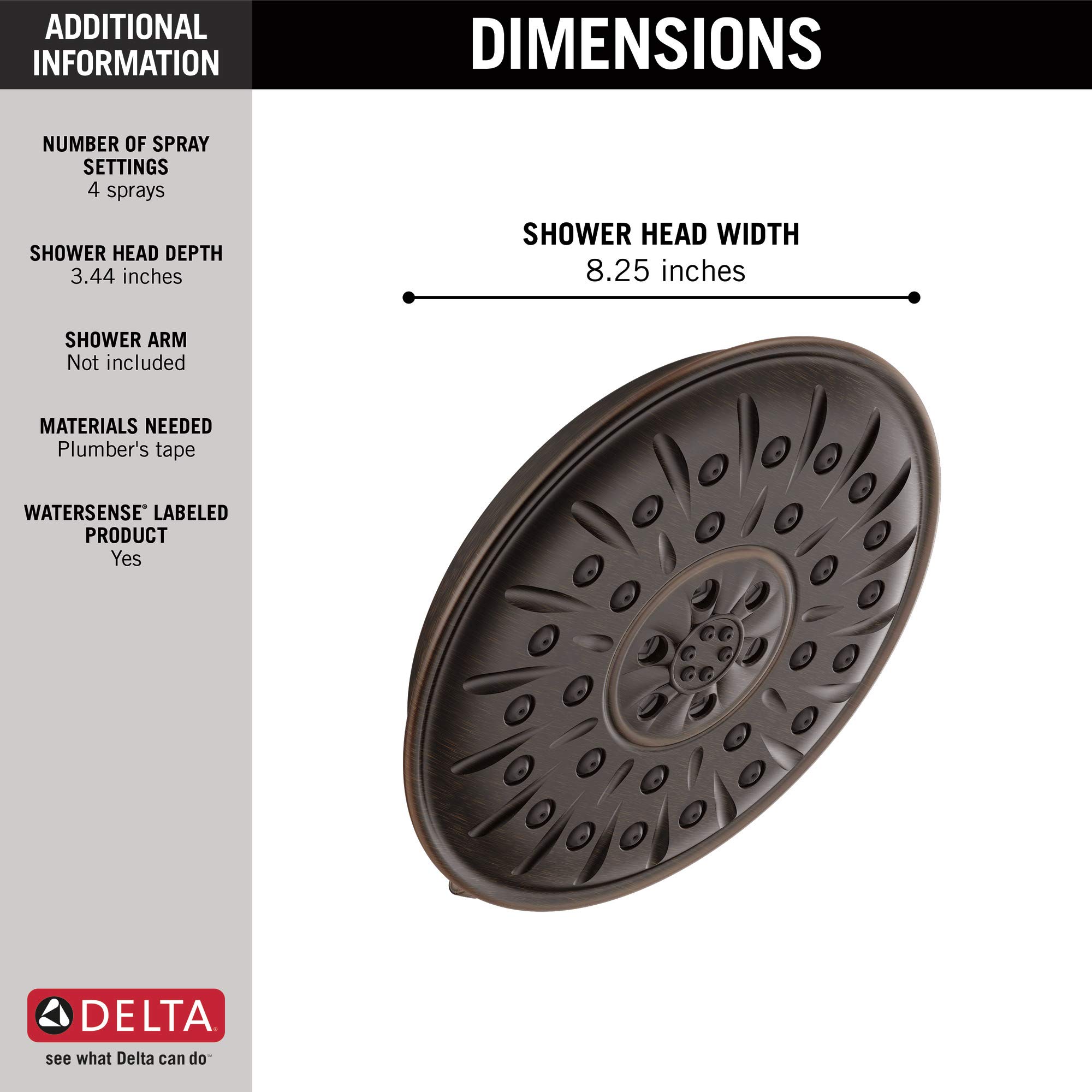 Delta Faucet 4-Spray Touch-Clean Shower Head with H2OKinetic Technology - PowerDrench & UltraSoak Spray - Venetian Bronze (Model 52487-RB) - Perfect for Luxury Bathrooms & Spa-Like Showers