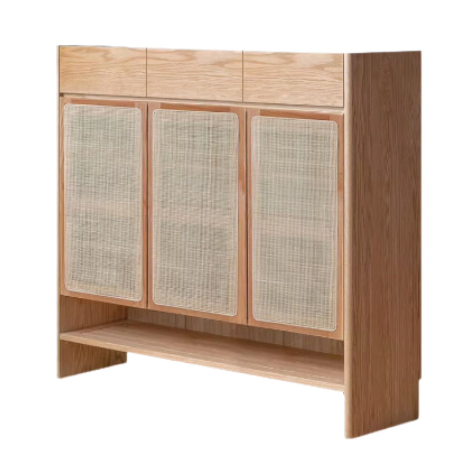 50x13.7x44.8 inch / 127x35x114 cm / Natural Wood Color / Rice rattan shoe cabinet