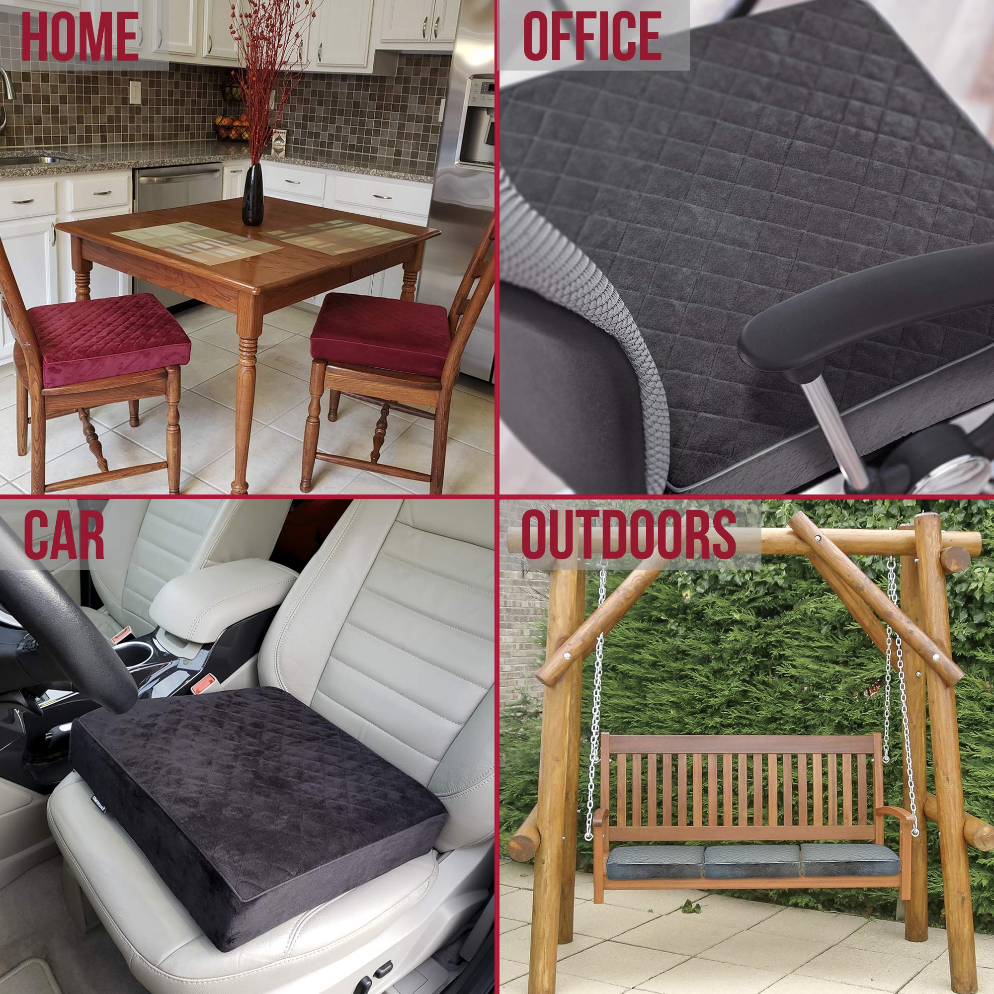 **18x18x5 Memory Foam Seat Cushion - Thick Non-Slip Square Chair Pad for Kitchen, Dining, Office & Car Seats - Back Pain Relief & Comfort Support - Soft Black Cushion for Home, Work & Travel**