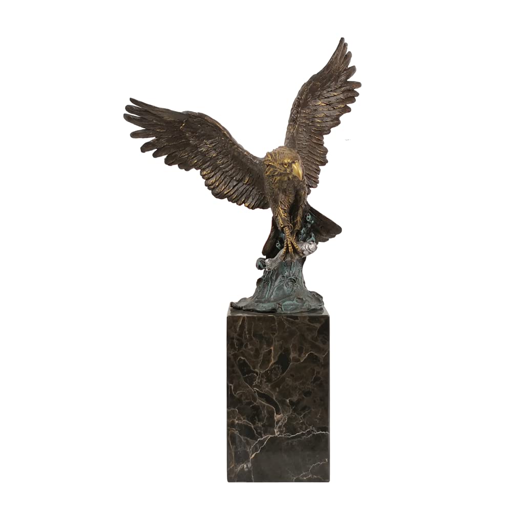 Bronze Eagle Catching Fish Statue - Handcrafted Falcon Hawk Sculpture Figurine for Home & Office Decor - Perfect for Bookshelf, Desk, or Gift