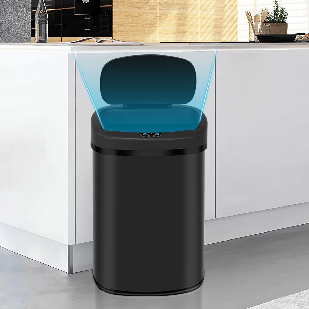 13.2 Gallon Automatic Touch Sensor Trash Can with Odor Control - Stainless Steel Silent Garbage Bin with Lid for Kitchen, Home, Office & Bedroom - 50L Capacity (Black) | Perfect for Modern Spaces & Odor-Free Waste Disposal