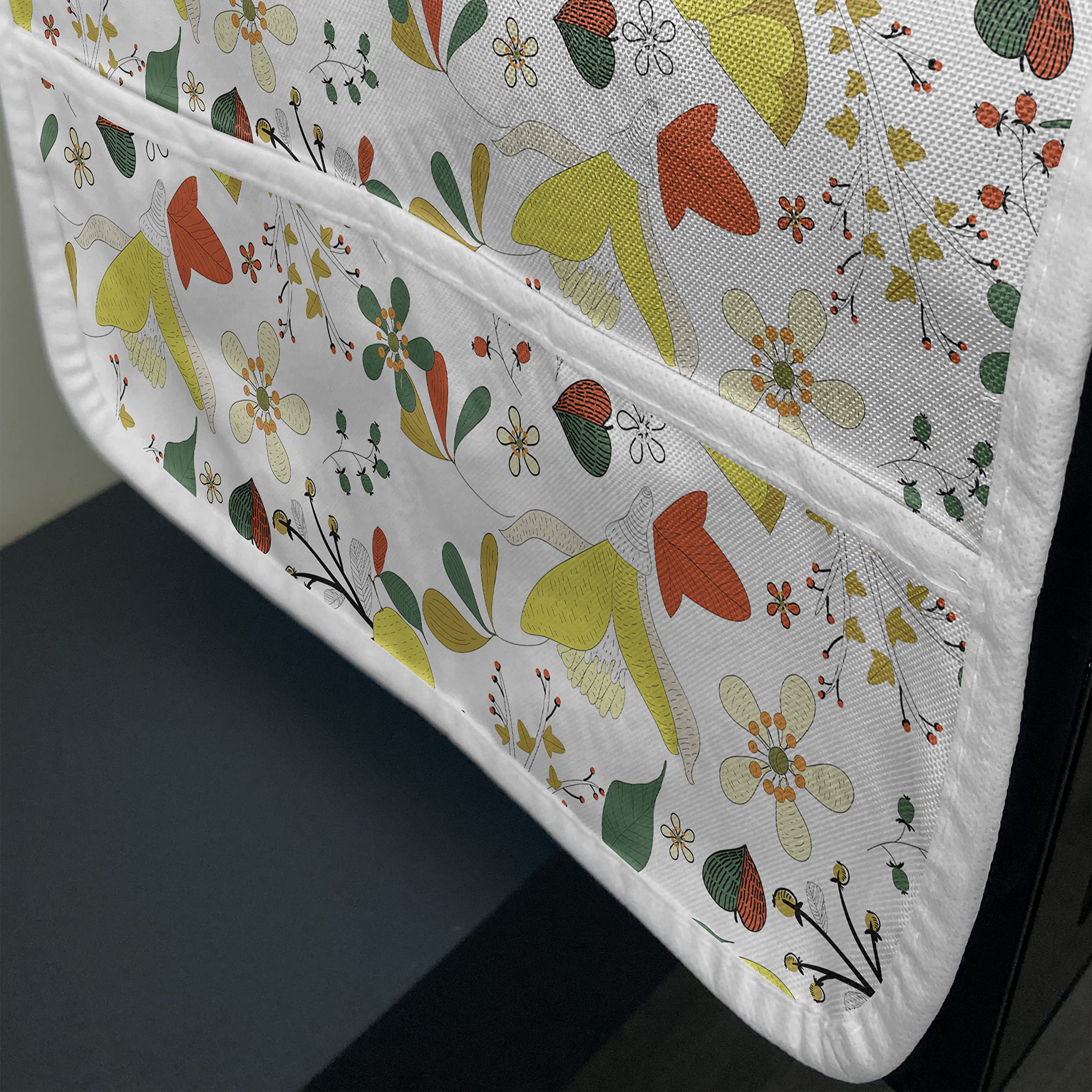 Ambesonne Floral Microwave Cover - Waterproof Kitchen Organizer with Pockets, Spring Flowers & Lemon Leaves Design, 36