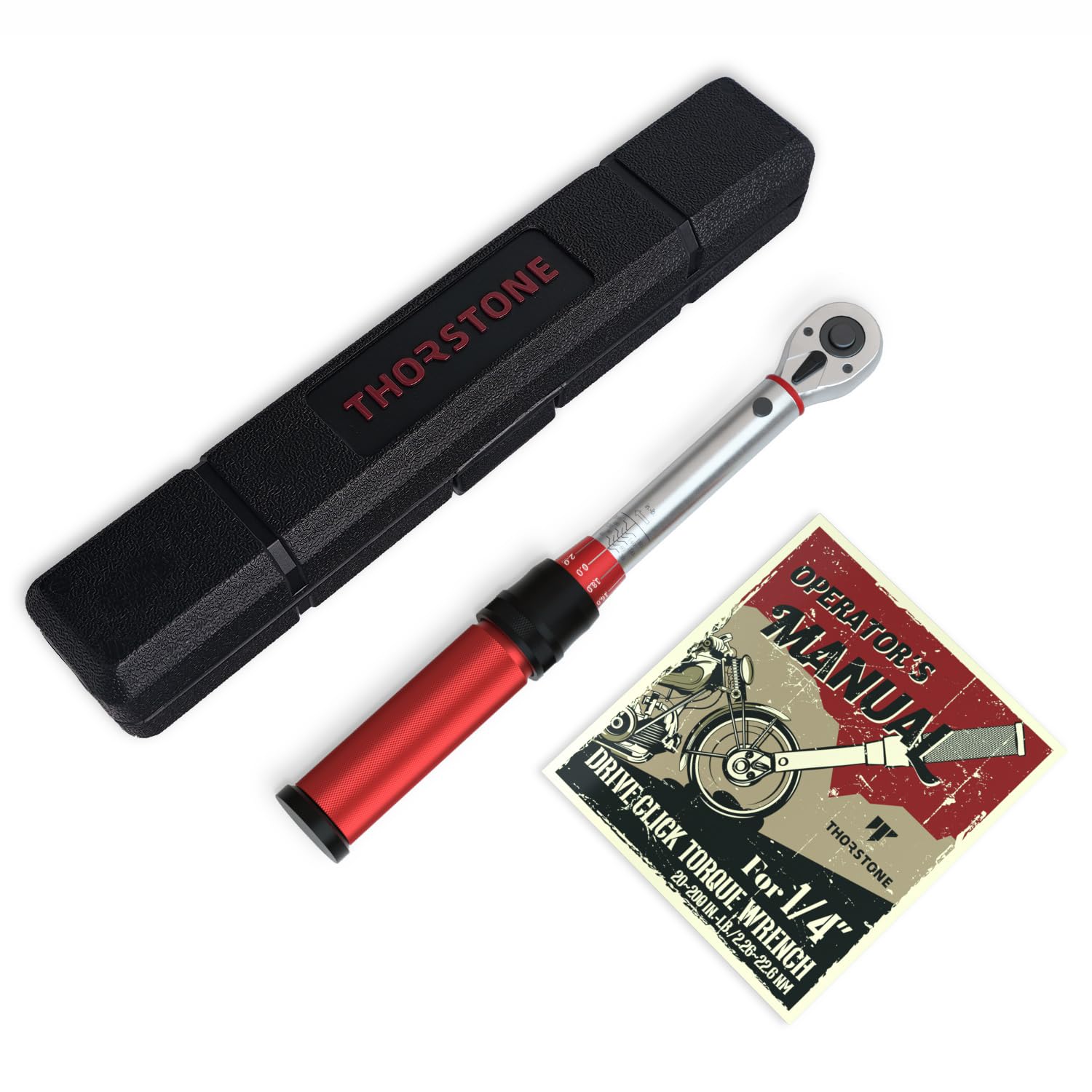 Thorstone 1/4 Inch Drive Click Torque Wrench 20-200 in-lb (2.26-22.6 Nm) - Dual-Direction Adjustable Micrometer, 72-Tooth Gear, ±2% Accuracy - Perfect for Automotive, Bicycle & Motorcycle Maintenance
