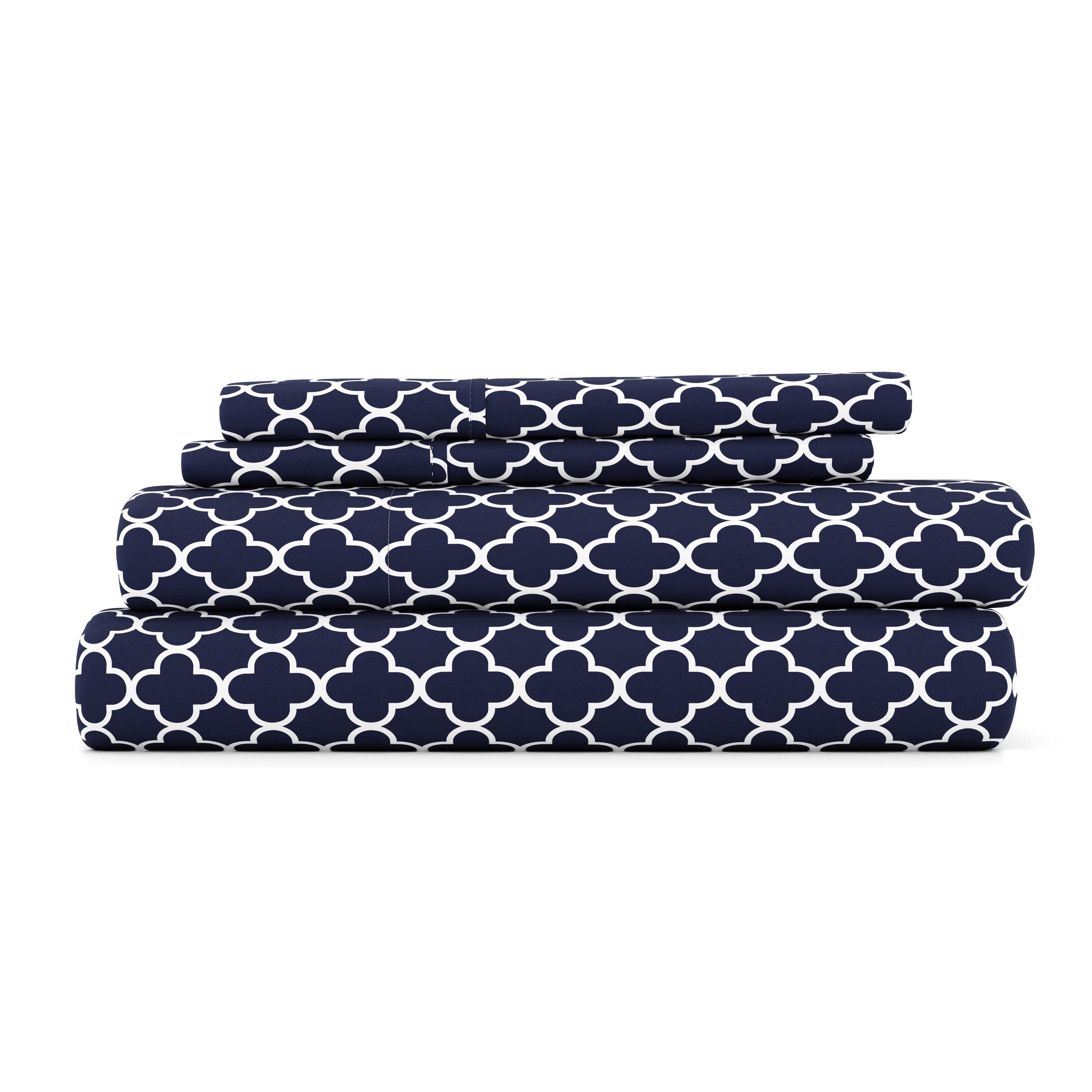 Quatrefoil Pattern 4-Piece Queen Size Sheet Set - Soft Breathable Bedding for Comfortable Sleep - Perfect for Master Bedroom, Guest Room & Dorm