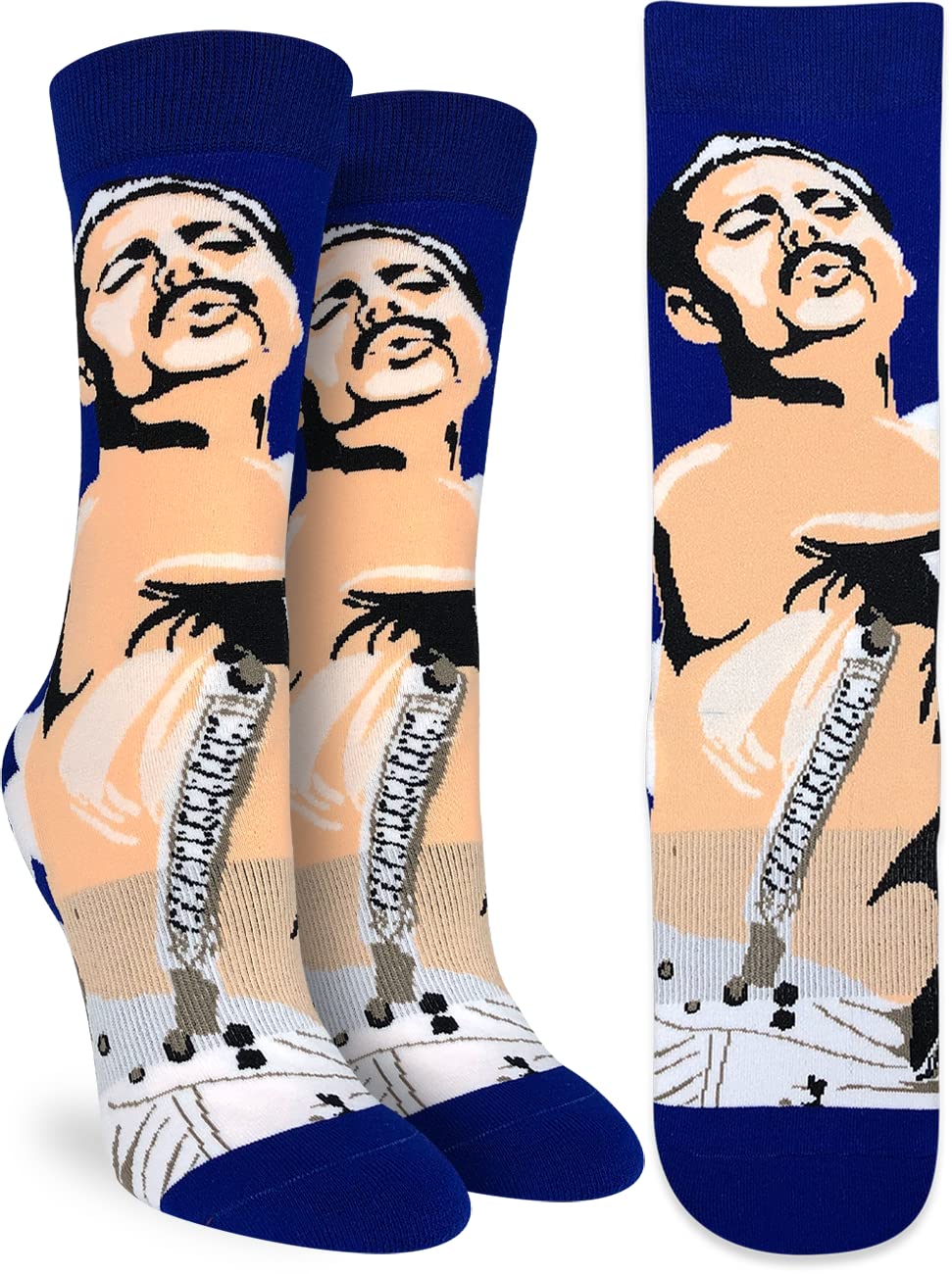 Good Luck Sock Women's Freddie Mercury Socks for Adults - Fun Queen Band Themed Crew Socks for Music Lovers, Gift Ideas & Concert Outfits