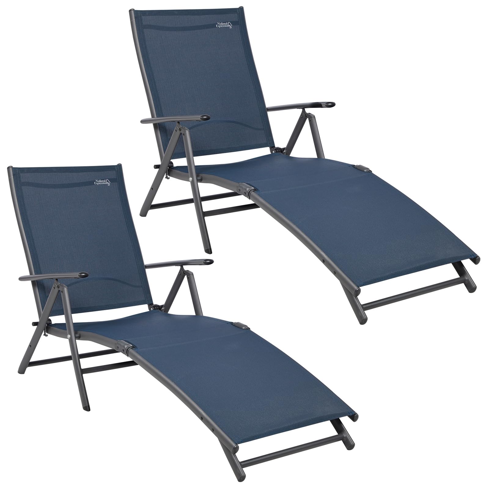 Premium Aluminum Folding Chaise Lounge Chairs Set of 2 - Adjustable Outdoor Recliners for Pool, Beach, Patio & Backyard - 300 lbs Weight Capacity - Durable Weather-Resistant Poolside & Lawn Furniture for Relaxation & Sunbathing