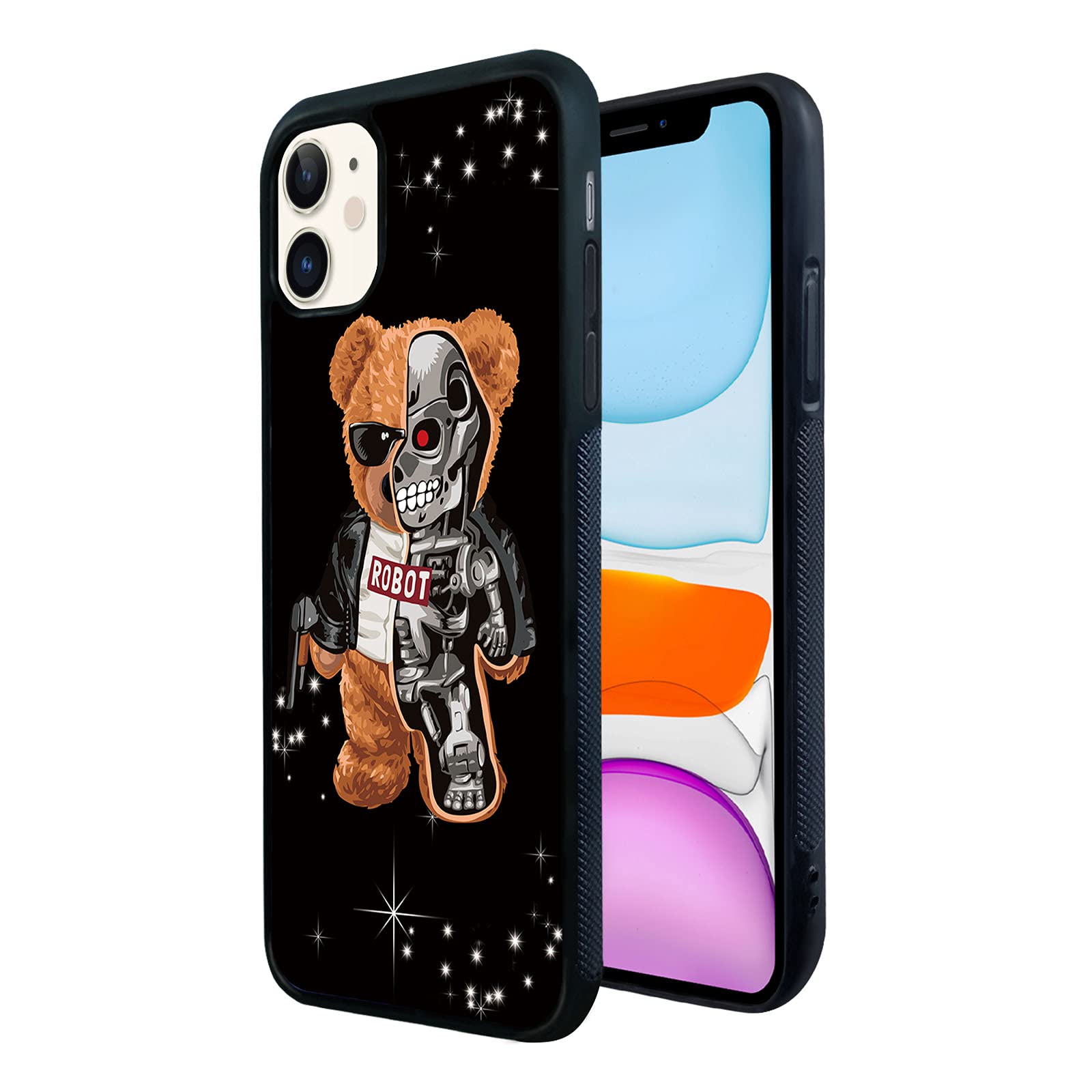 FANXI Shockproof Cute Teddy Bear Phone Case for iPhone 11 - Protective 6.1 Inch Cover for Men, Boys & Kids (Black) | Perfect Gift for Birthday, Christmas & Daily Use