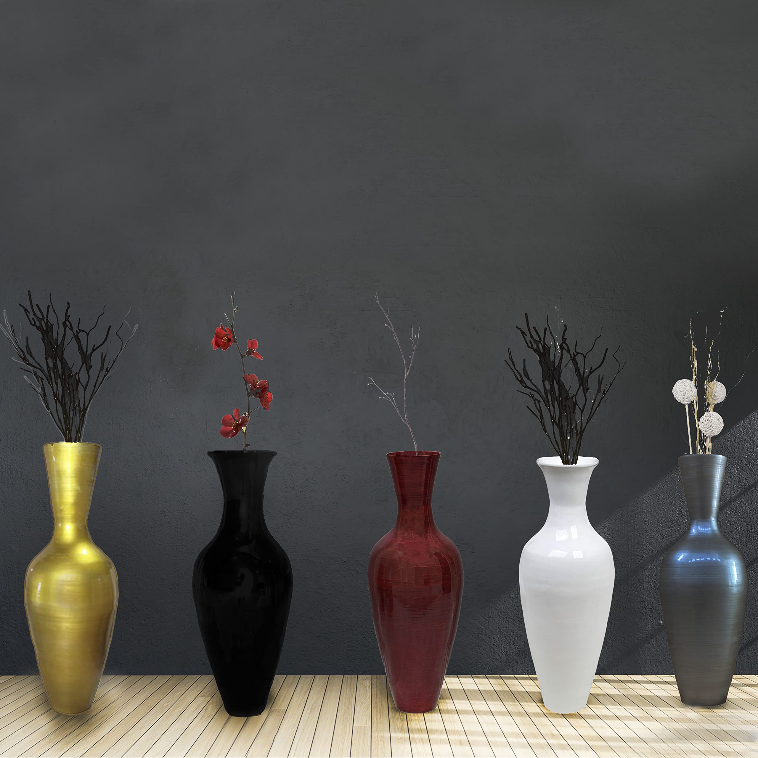 37 Inch Tall Modern Black Bamboo Floor Vase - Large Flower Holder for Dining Room, Living Room & Entryway Decor | Elegant Home Decoration for Weddings, Parties & Interior Design